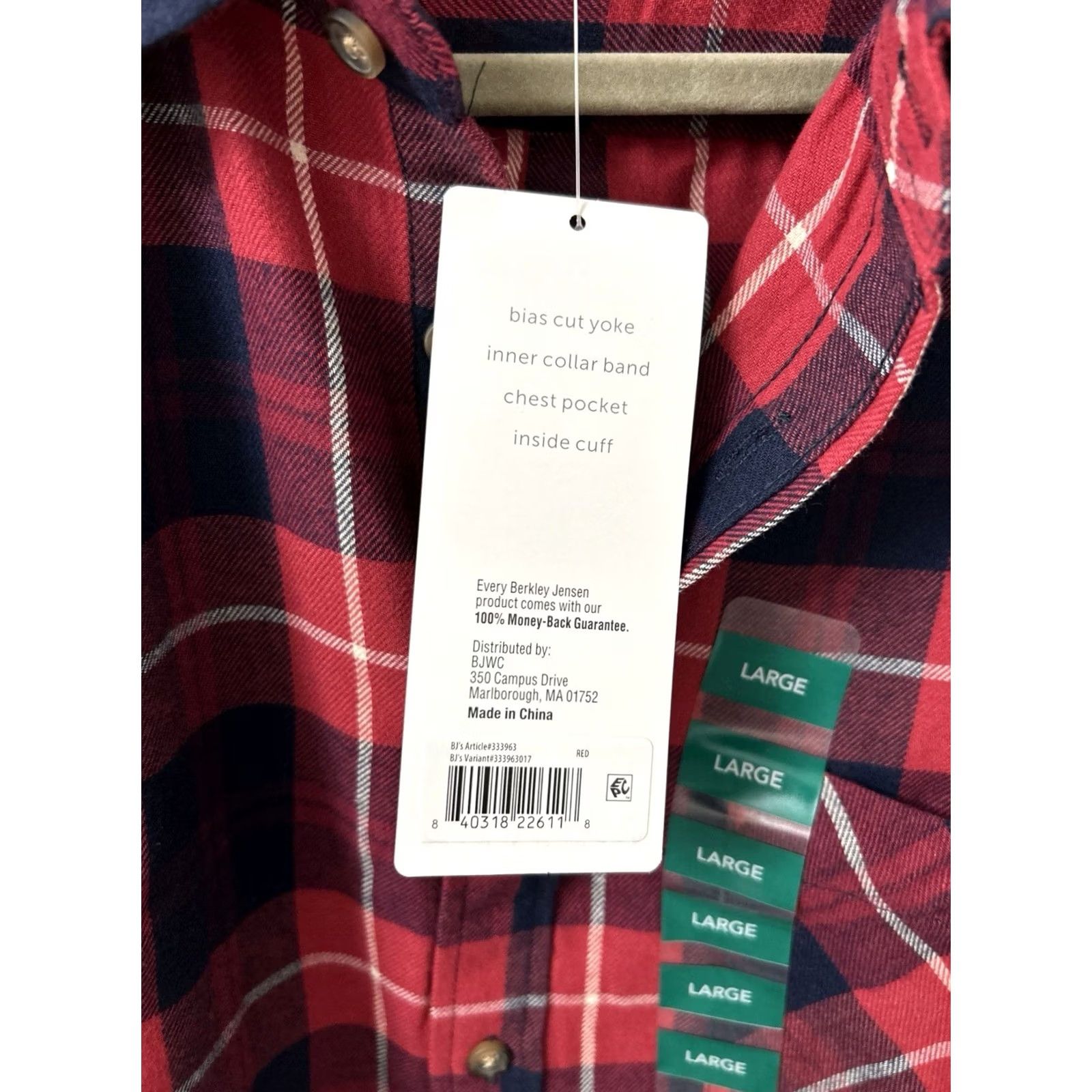 Vintage Berkley Jensen Shirt Mens L Red Plaid Flannel Button Down Long Sleeve NWT Size US L / EU 52-54 / 3 - 6 Thumbnail
