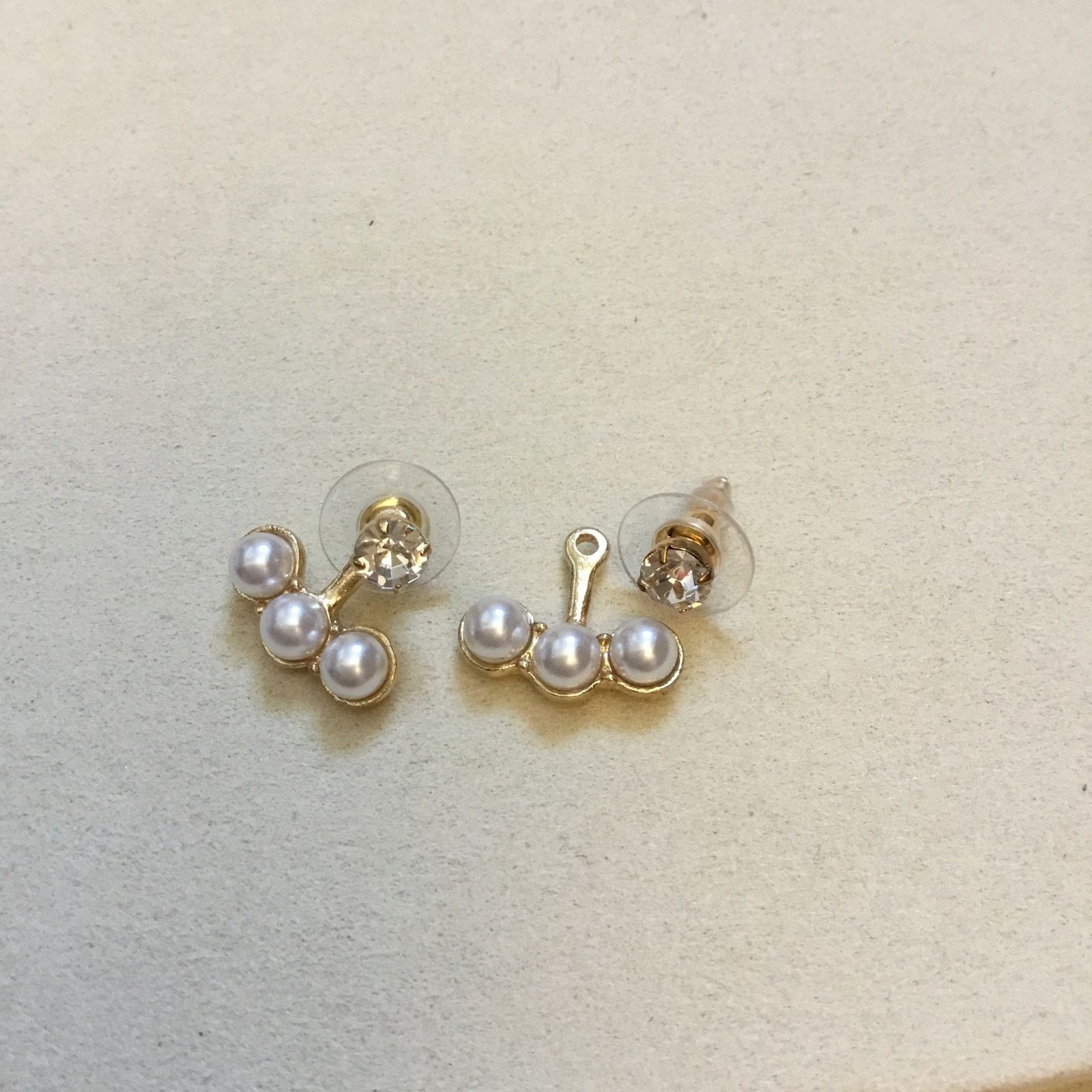 Other Front Back Gold Tripple Pearl Faux Diamond Stud Earrings Size ONE SIZE - 7 Thumbnail