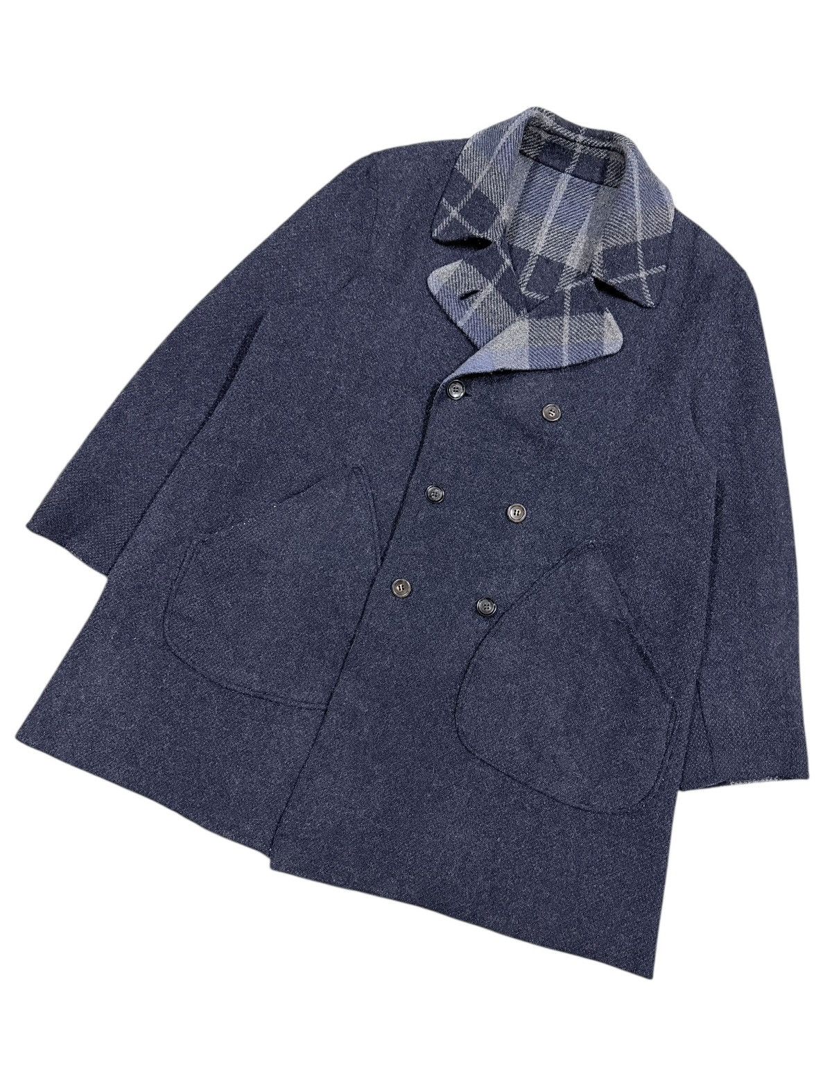 45rpm Vtg🔥45rpmStudio Mohair Indigo/Tartan Revesible Trench Jacket Size US L / EU 52-54 / 3 - 10 Thumbnail