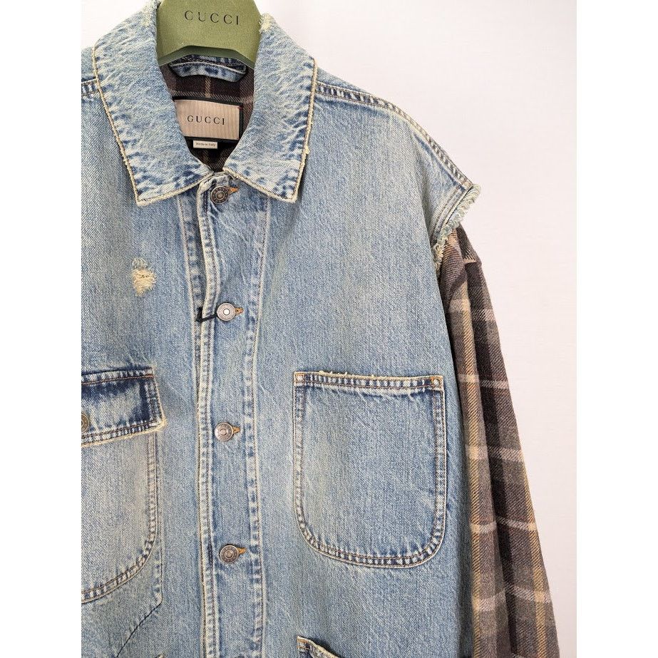 Gucci o1rshd1 Organic Denim Check Jacket in Light Blue/Mix Size US L / EU 52-54 / 3 - 5 Thumbnail