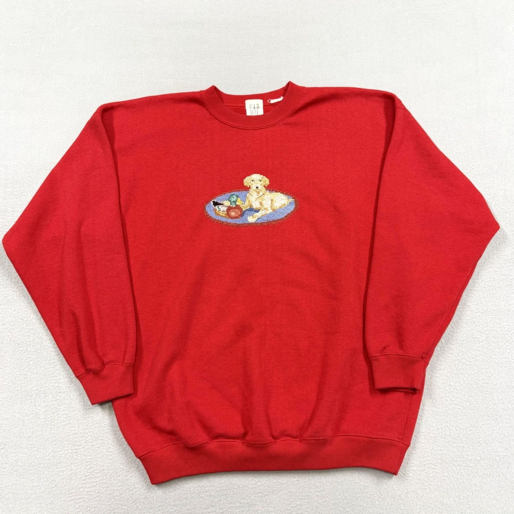 Gap VINTAGE Gap Sweatshirt Mens XL Red Fleece Crewneck Embroidered Puppy Dog 90s Sweatshirt Size US XL / EU 56 / 4 - 2 Thumbnail