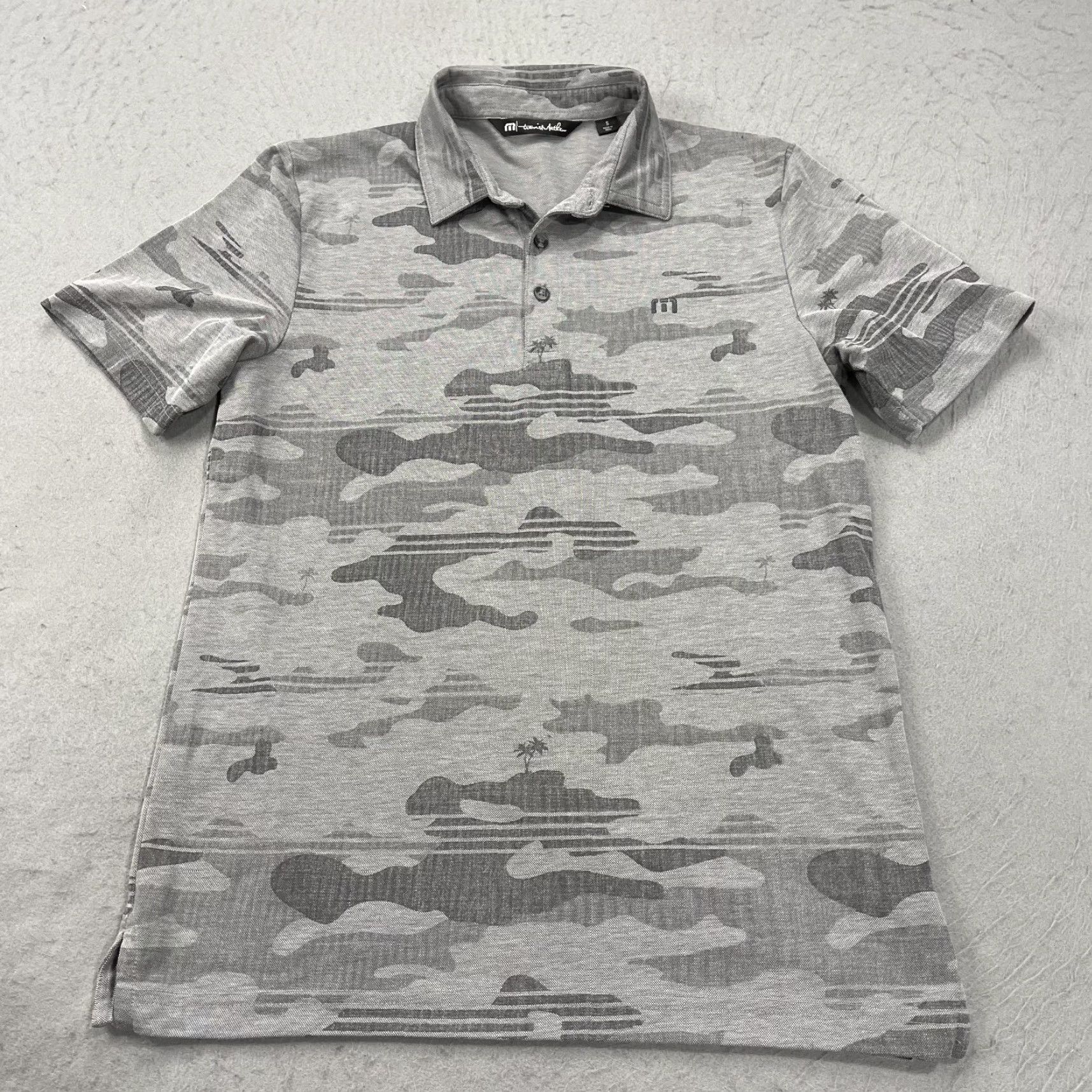 TravisMathew Travis Mathew Polo Shirt Mens S Gray Beachside Stealth Camo Golf Loud AOP Shirt Size US S / EU 44-46 / 1 - 2 Thumbnail