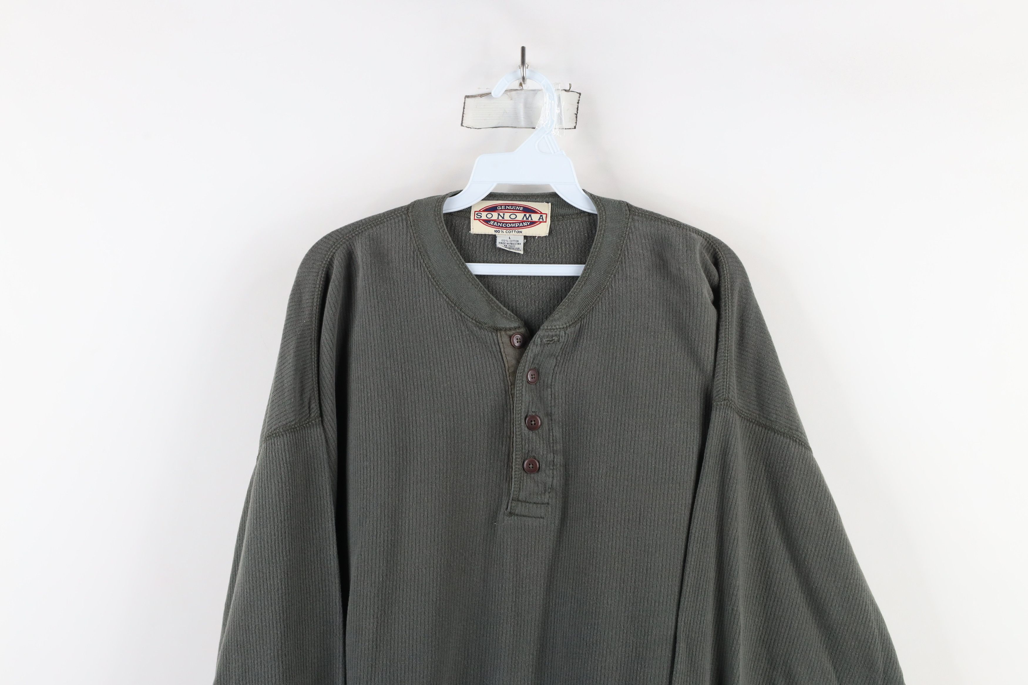 Vintage Vintage 90s Streetwear Ribbed Long Sleeve Henley T-Shirt Size US L / EU 52-54 / 3 - 2 Thumbnail