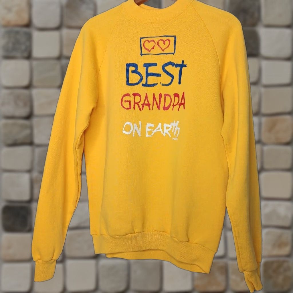 Vintage VINTAGE B.J. Design Grandpa on Earth Sweatshirt Crewneck USA Made Large Yellow Raglan Long Sleeve Men's Regular L Graphic Print Size US L / EU 52-54 / 3 - 1 Thumbnail