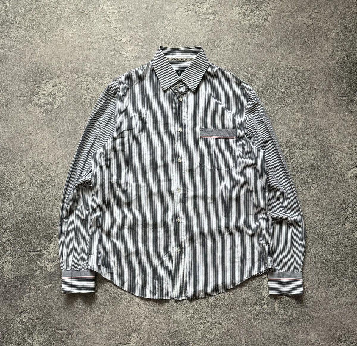 Armani × Vintage Armani Jeans XL striped shirt polo long sleeve button up Size US M / EU 48-50 / 2 - 4 Thumbnail