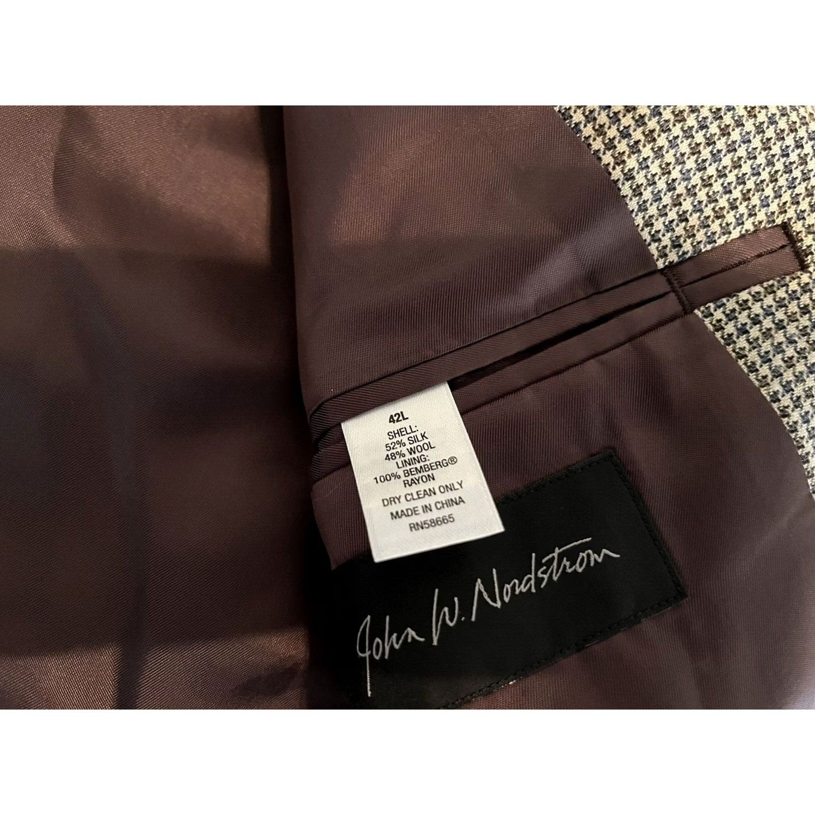 Nordstrom John W Nordstrom Blazer Jacket Sport Coat Blazer Mens 42L Silk Wool Houndstooth Two Button Multicolor Long Jacket Fit 42 Mens Size 42R - 5 Thumbnail