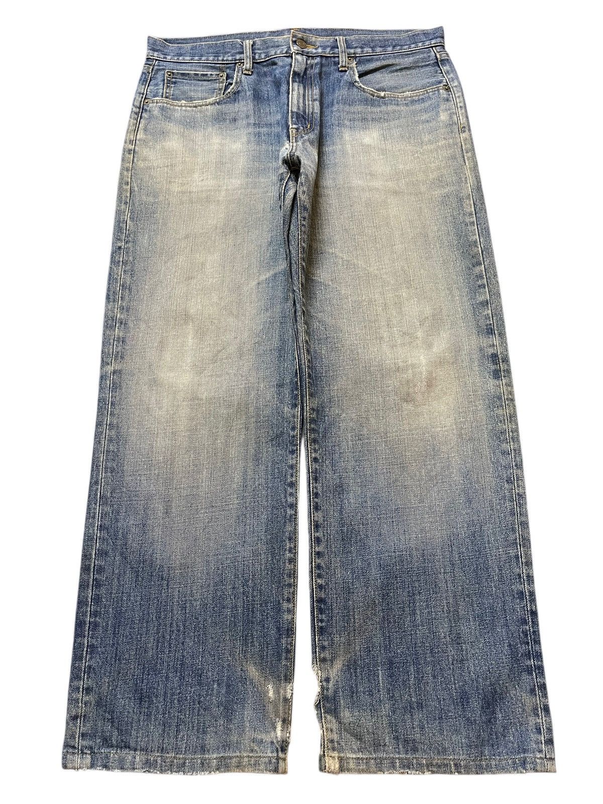 Uniqlo Vintage Japanese Uniqlo Blue Faded Wash Distress Baggy Jeans Size US 35 - 1 Thumbnail