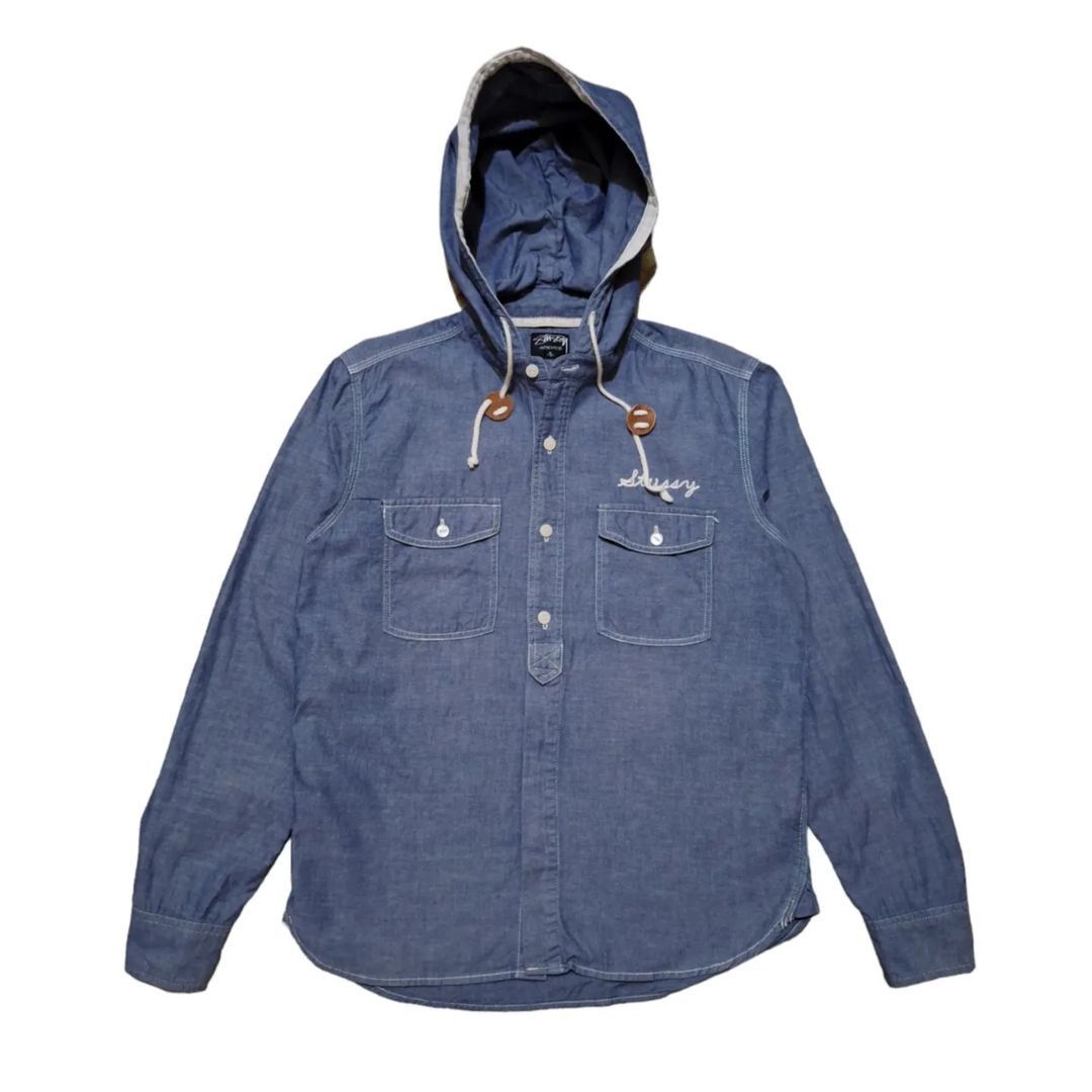 Stussy Stussy Hooded Denim Shirt Embroidered Stussy Logo Size US S / EU 44-46 / 1 - 1 Thumbnail