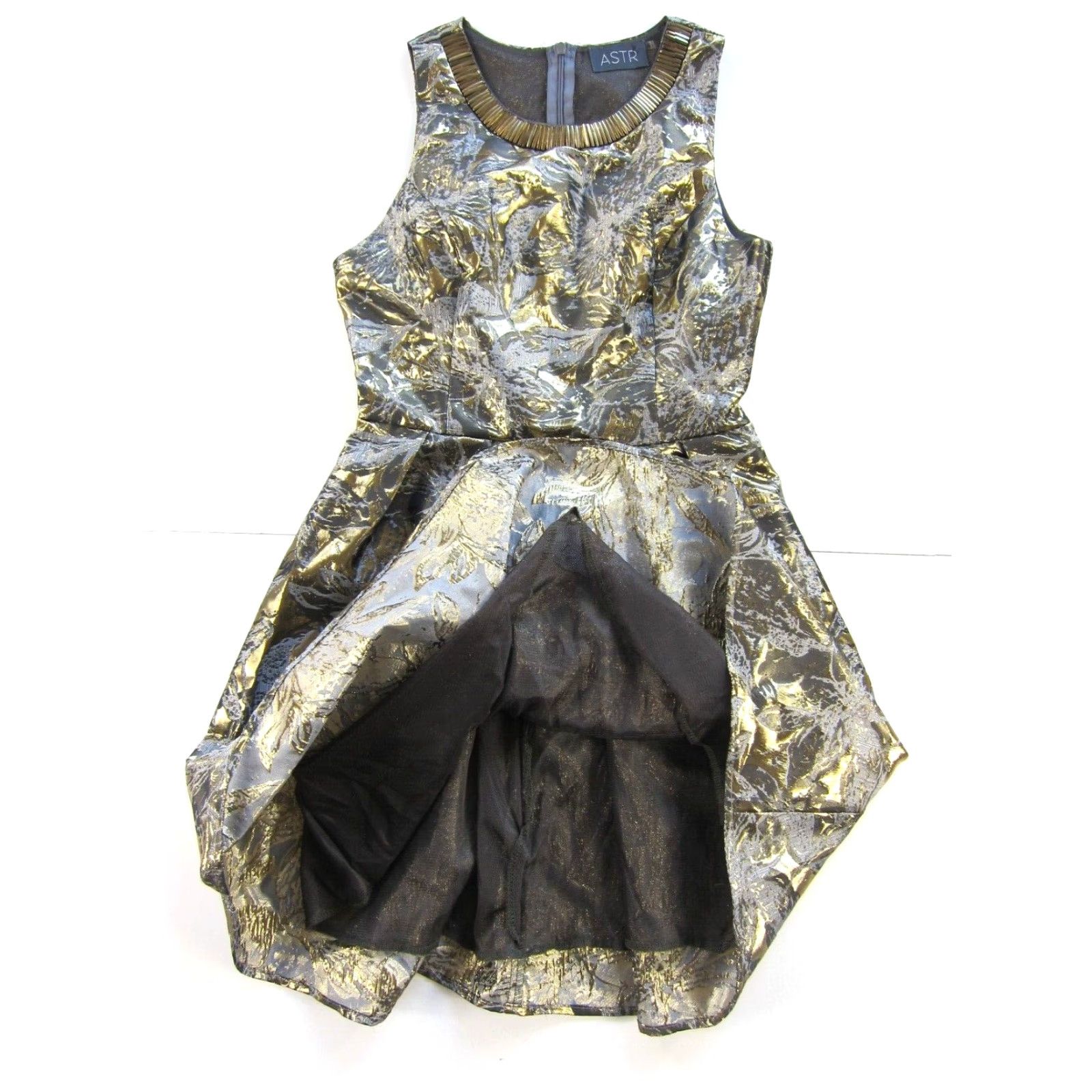 Vintage ASTR Dress Sleeveless Beaded Pleated Tank Cocktail Party Dress S Gold Silver Size S / US 4 / IT 40 - 6 Thumbnail
