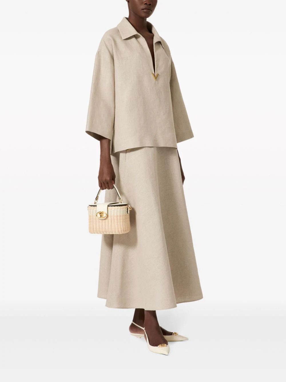 Valentino o1s22i1n0924 Linen Canvas Skirt in Beige Size 27" / US 4 / IT 40 - 2 Thumbnail