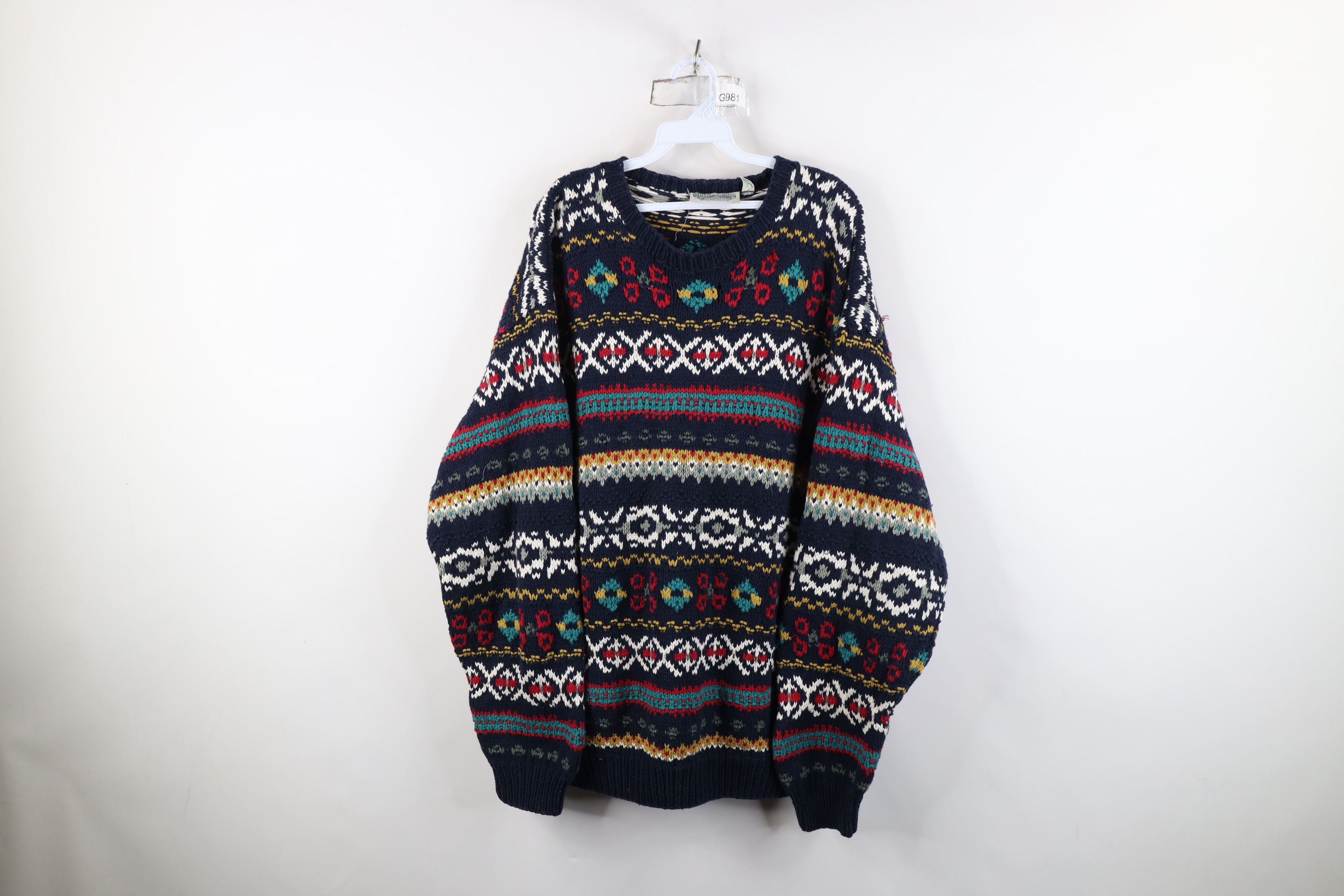 Vintage Vintage 90s Streetwear Rainbow Fair Isle Hand Knit Sweater Size US L / EU 52-54 / 3 - 1 Thumbnail