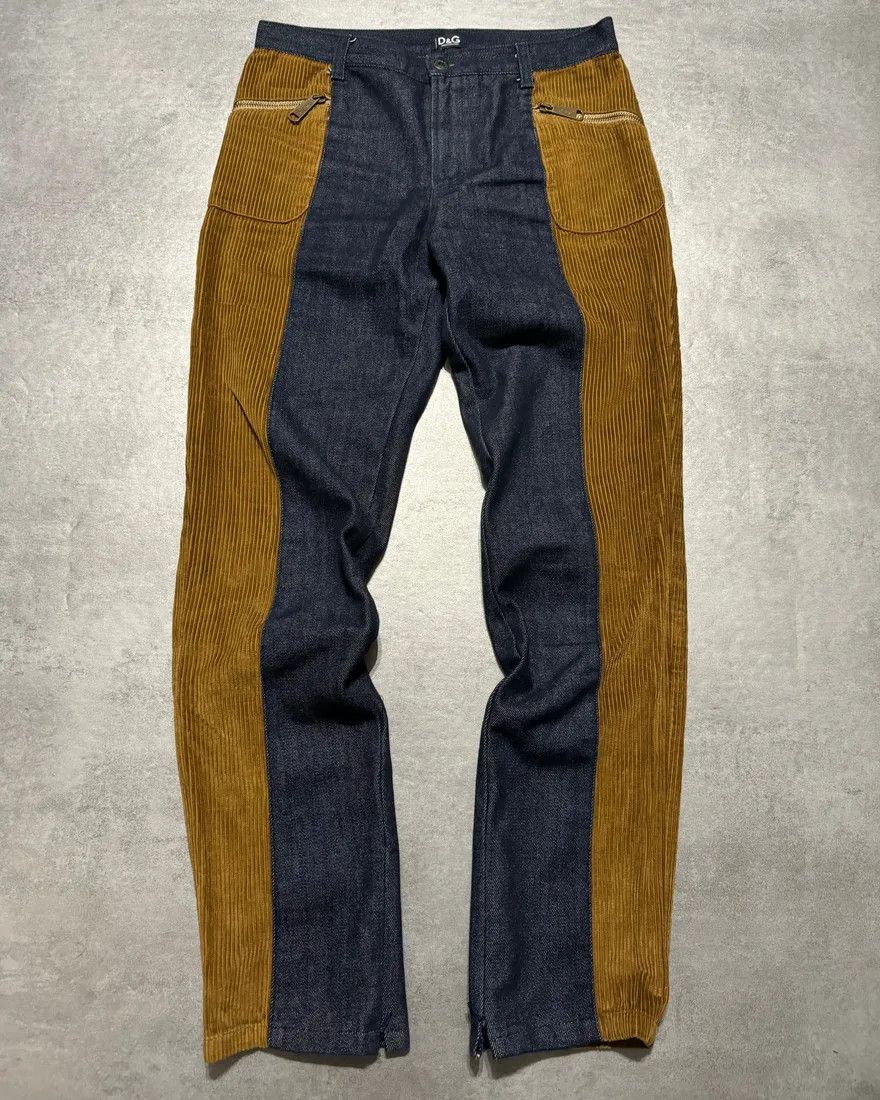 Dolce & Gabbana × Vintage 2000s Dolce & Gabbana Brut Denim Jeans & Velvet Hybride Pants Size US 30 / EU 46 - 1 Thumbnail