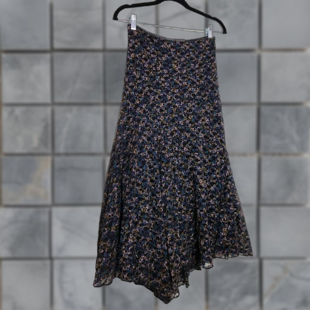 VINTAGE Bisou Bisou Skirt XS Multicolor Floral Lace Midi Women