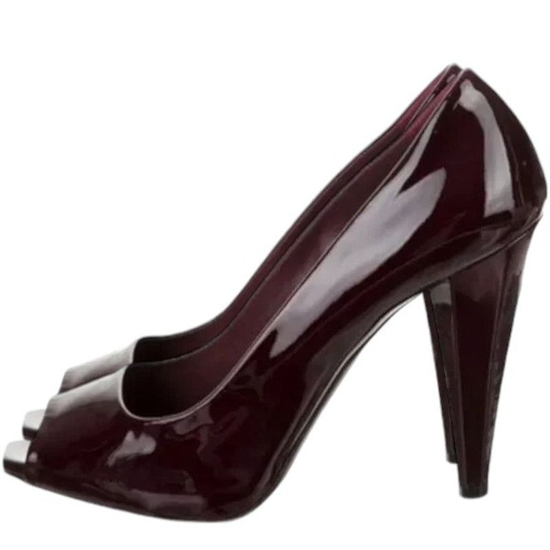 Miu Miu MIU MIU Burgandy Patent Leather Peep-Toe Pumps, IT37/US7 Size US 7 / IT 37 - 2 Thumbnail