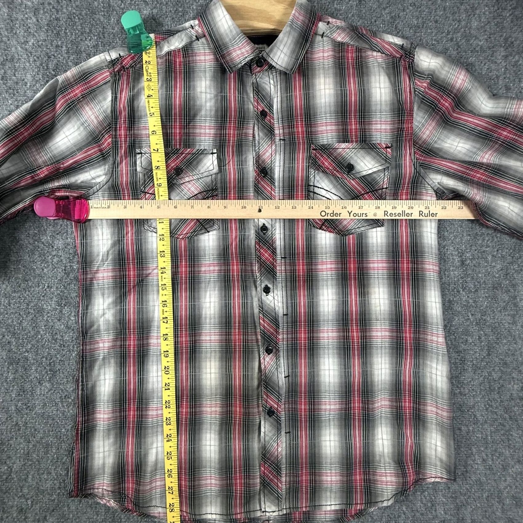 Route 66 Route 66 Shirt Mens Large Red Gray Plaid Pearl Snap Western Long Sleeve Pockets Size US L / EU 52-54 / 3 - 6 Thumbnail