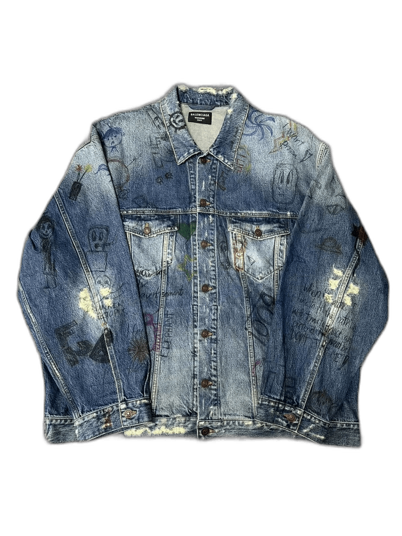 Balenciaga Graffiti Distressed Denim Jacket