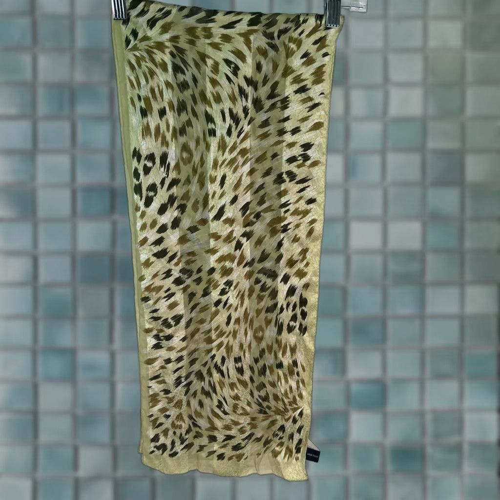 Vintage VINTAGE Adrienne Vattiandin Gold Animal Print Silk Scarf 11X52 Inch Classic Womens Size ONE SIZE - 1 Thumbnail