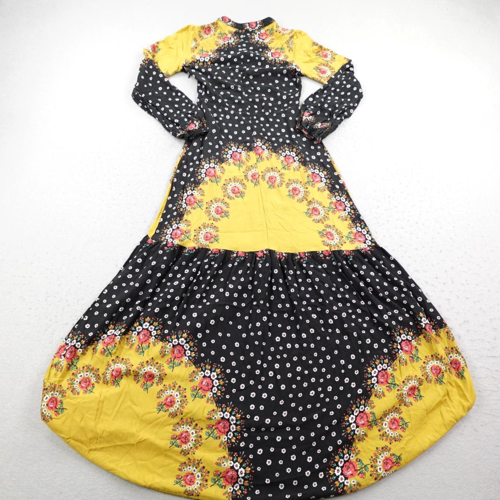 Farm Rio Farm Rio Dress Women XS Black Yellow Floral Blocked Maxi Long Sleeve Boho Anthro Size XS / US 0-2 / IT 36-38 - 6 Thumbnail