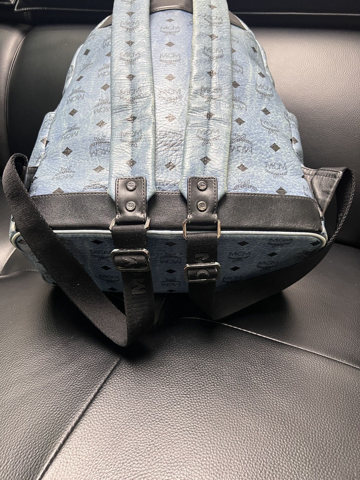 MCM MCM Dusty Blue Monogram Studded Backpack Size ONE SIZE - 13 Thumbnail