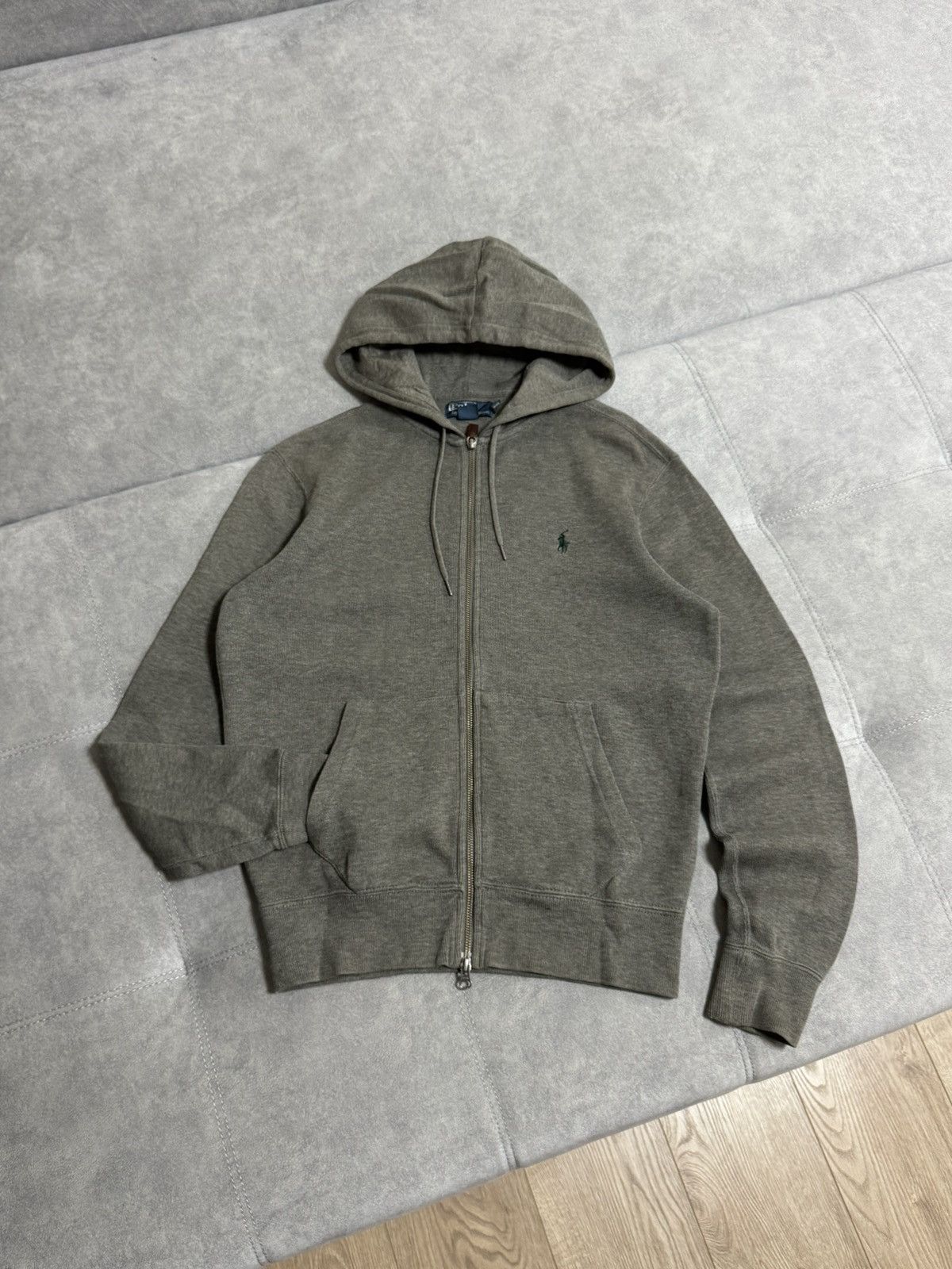 Polo Ralph Lauren Vintage POLO RALPH LAUREN GREEN PONY Gray Zip Hoodie S M Size US S / EU 44-46 / 1 - 3 Thumbnail