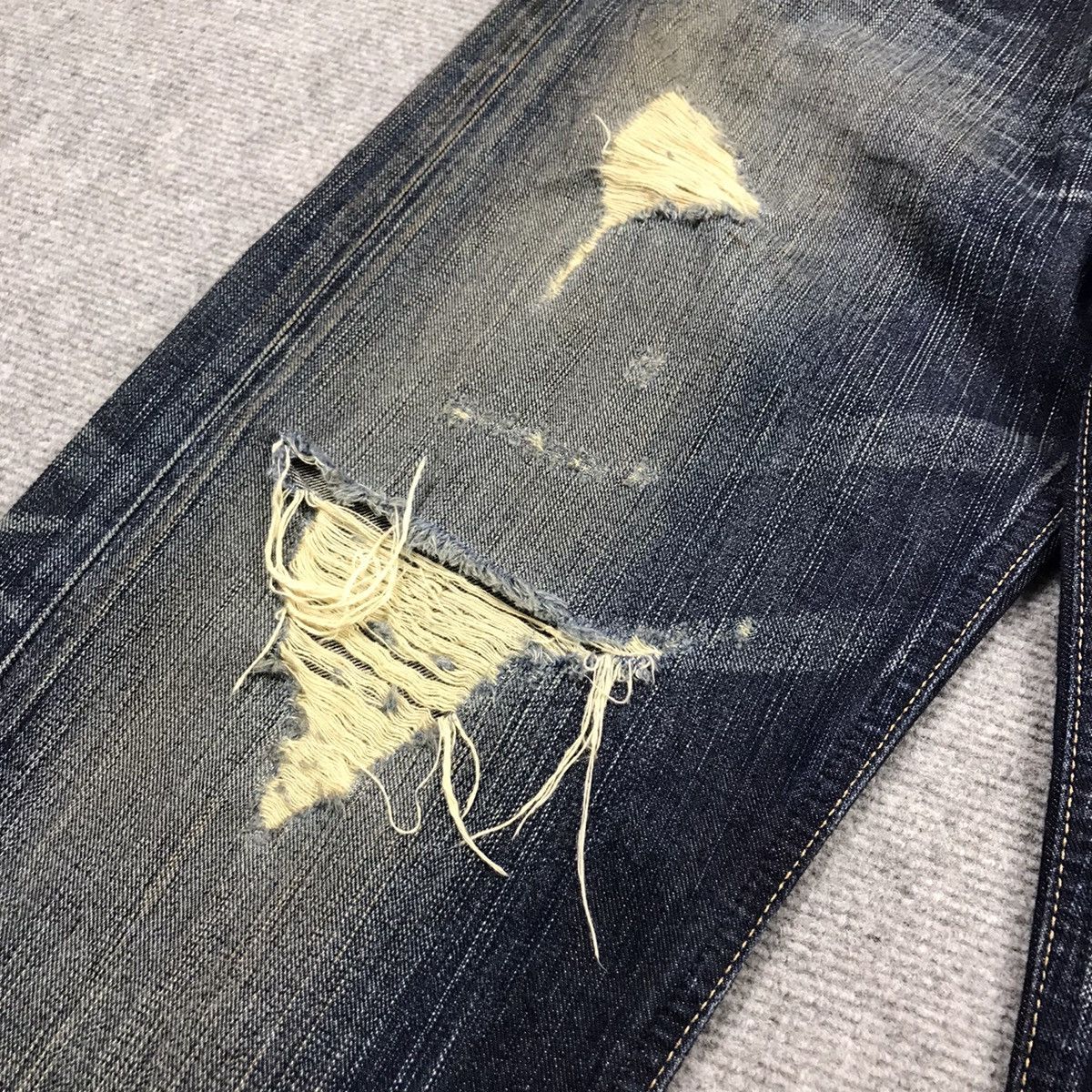 Edwin × Japanese Brand BAGGY💀RIPPED DISTRESSED EDWIN JAPAN BLUE TRIP DENIM PANTS Size US 34 / EU 50 - 5 Thumbnail