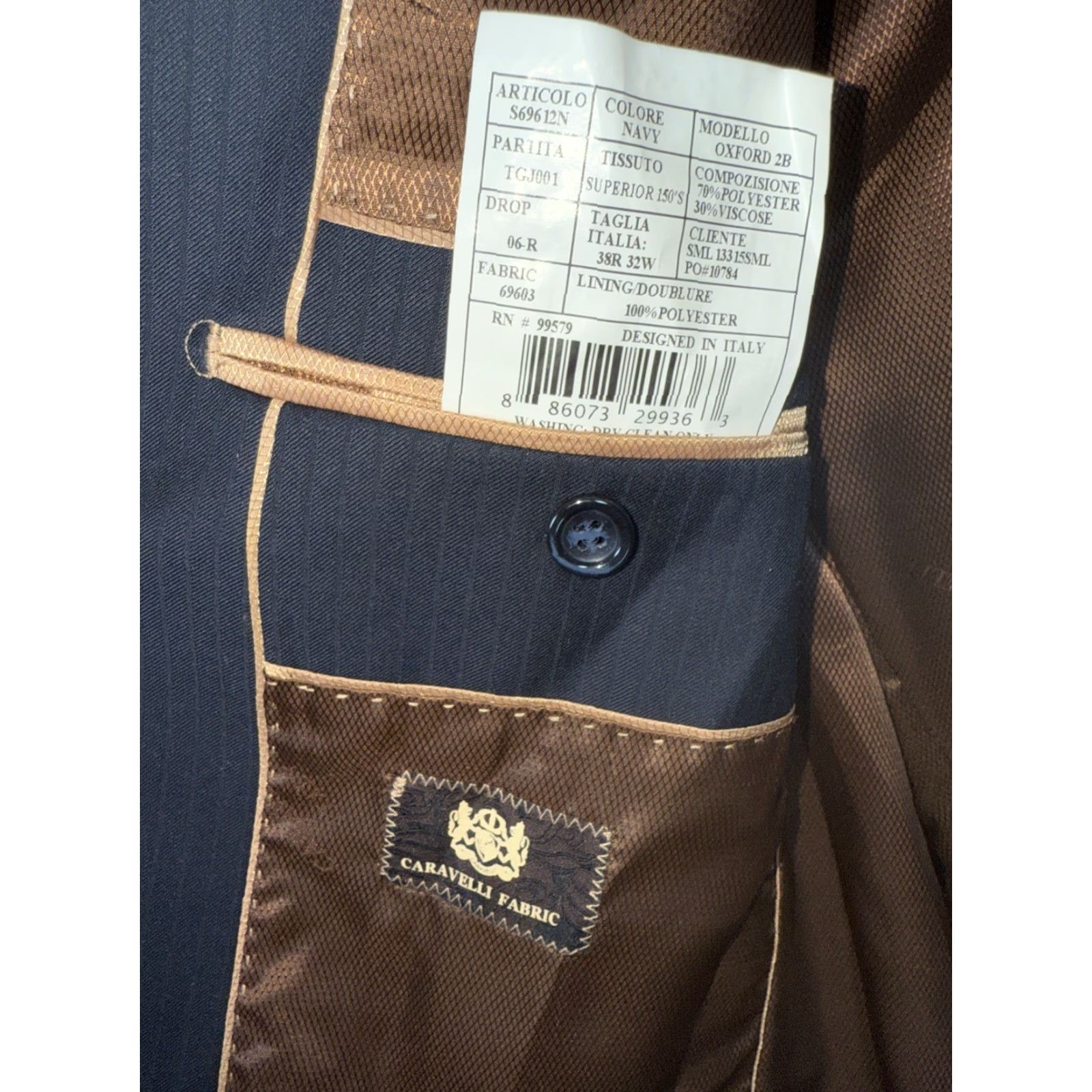 Vintage Caravelli Navy Suit Jacket 38R Regular Blue 2-Button Notch Lapel Men 1 Piece Italy Dress Coat Size 38R - 8 Thumbnail