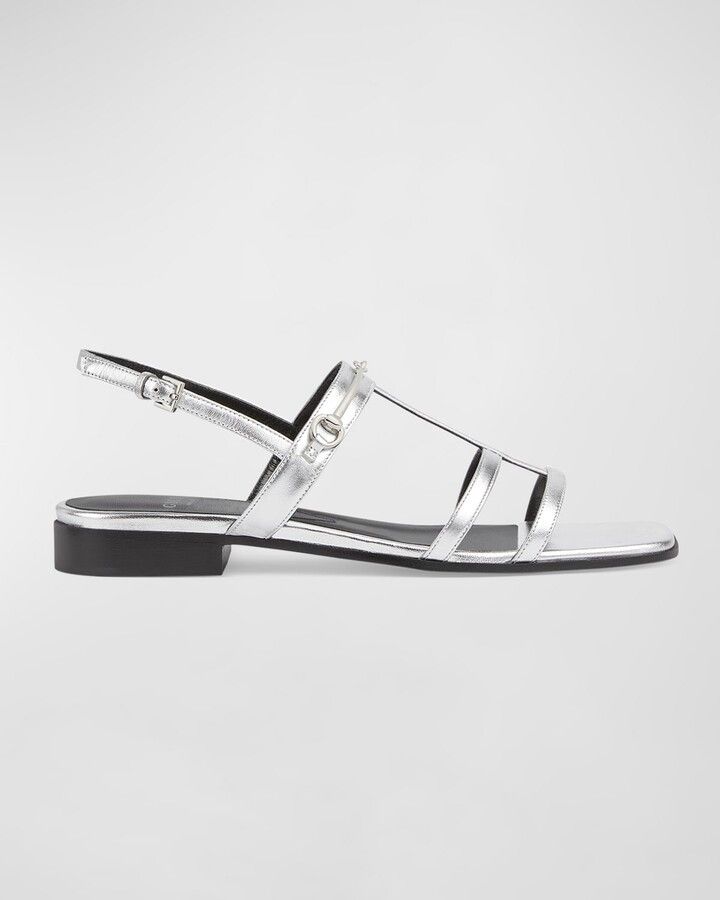 Gucci o1s1wg110125 Slim Horsebit Flat Sandals in Silver Size US 6.5 / IT 36.5 - 1 Thumbnail