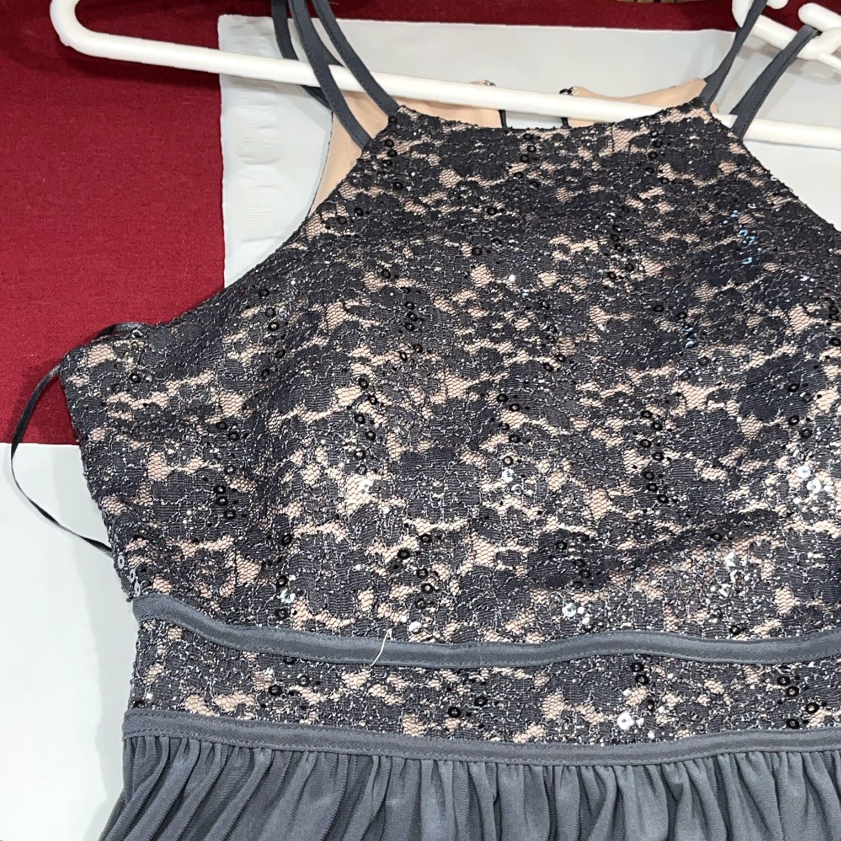 Vintage Nightway GRAY DRESS Lace Sequined HALTER Long Maxi GOWN Stretchy SIZE 12 Women’s Size XL / US 12-14 / IT 48-50 - 4 Thumbnail