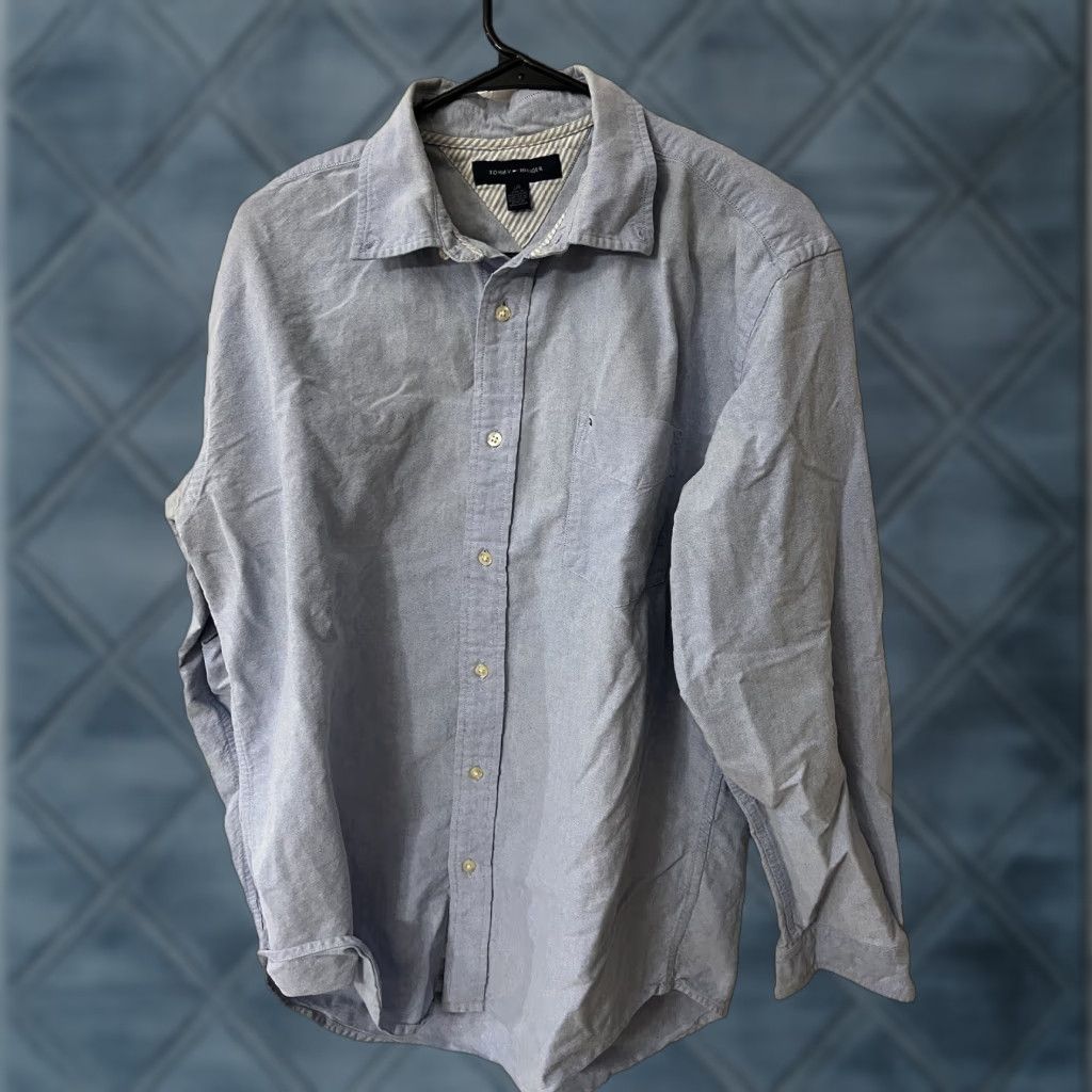 Tommy Hilfiger VINTAGE Tommy Hilfiger Shirt Regular Blue Solid Long Sleeve Button-Down Adult Large Size US L / EU 52-54 / 3 - 1 Thumbnail