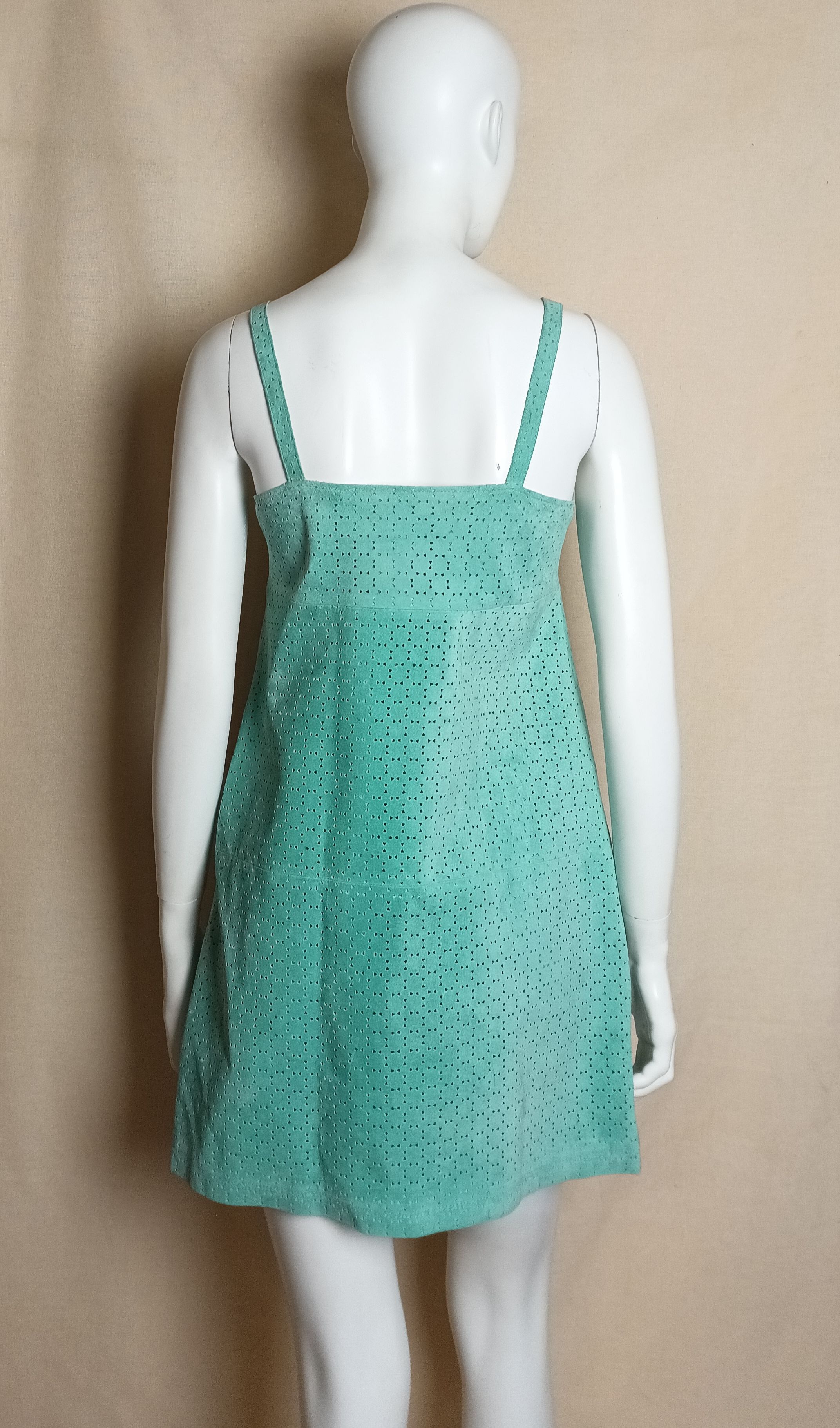 Versace Versace V2 Classic Turquoise Perforated Suede Leather Dress Size M / US 6-8 / IT 42-44 - 2 Thumbnail