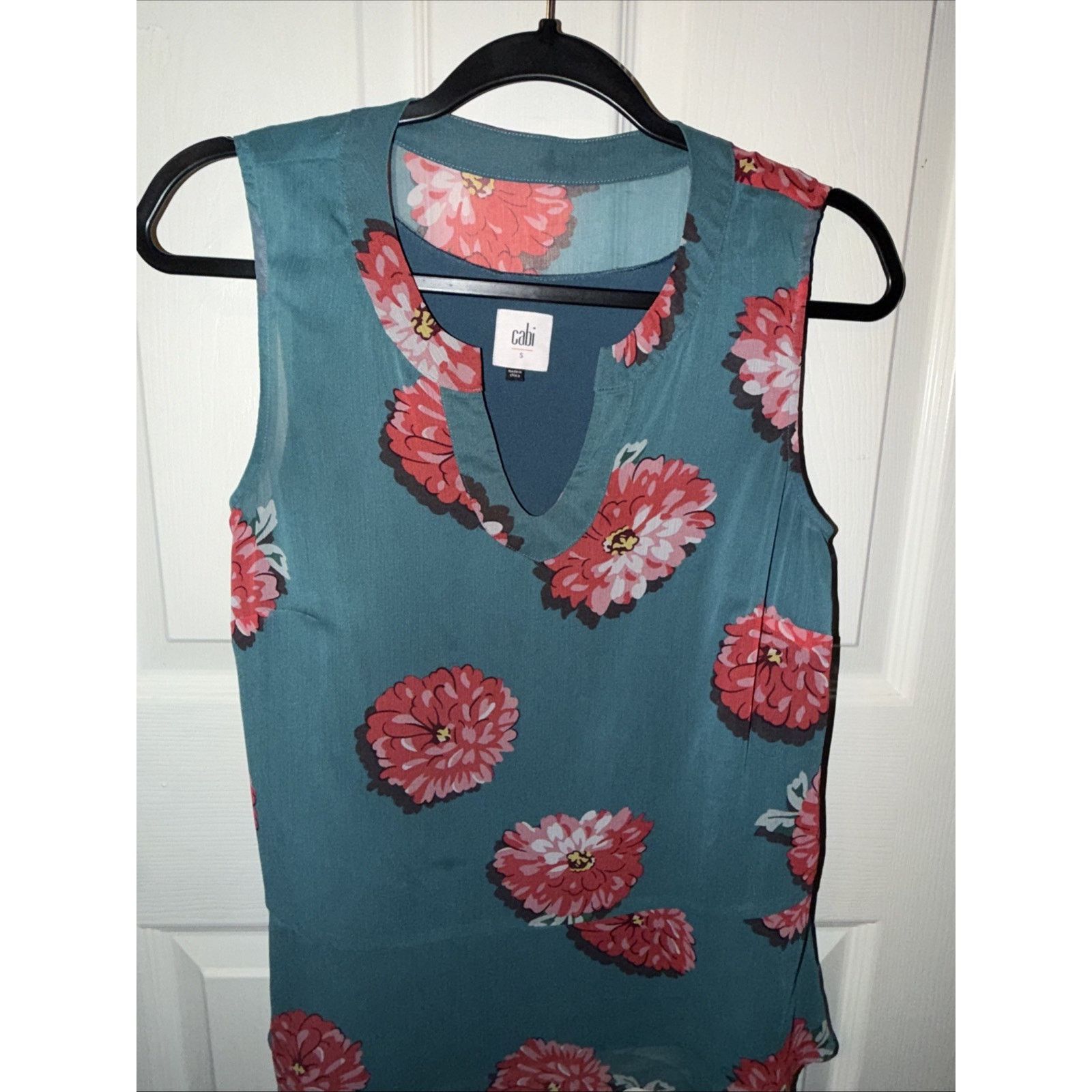 Canali CAbi #3445 Blushing Blouse Chiffon Sleeveless V-Neck Teal Size S / US 4 / IT 40 - 10 Thumbnail