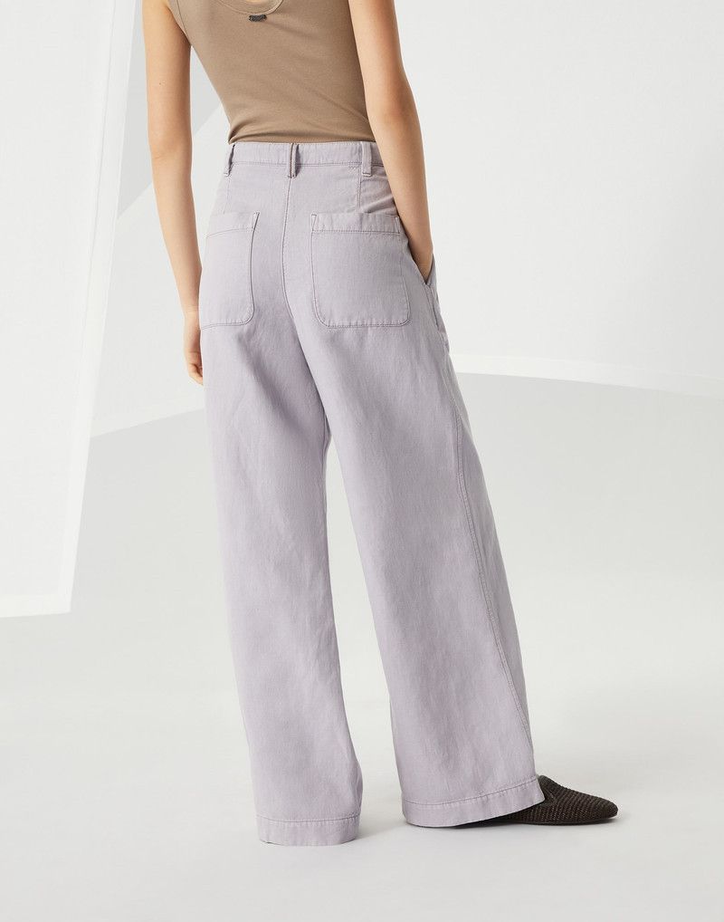 Brunello Cucinelli o1la1rc1a0326 Garment-Dyed Smart Wide Trousers in Lilac Size 25" / US 0 / IT 36 - 2 Thumbnail