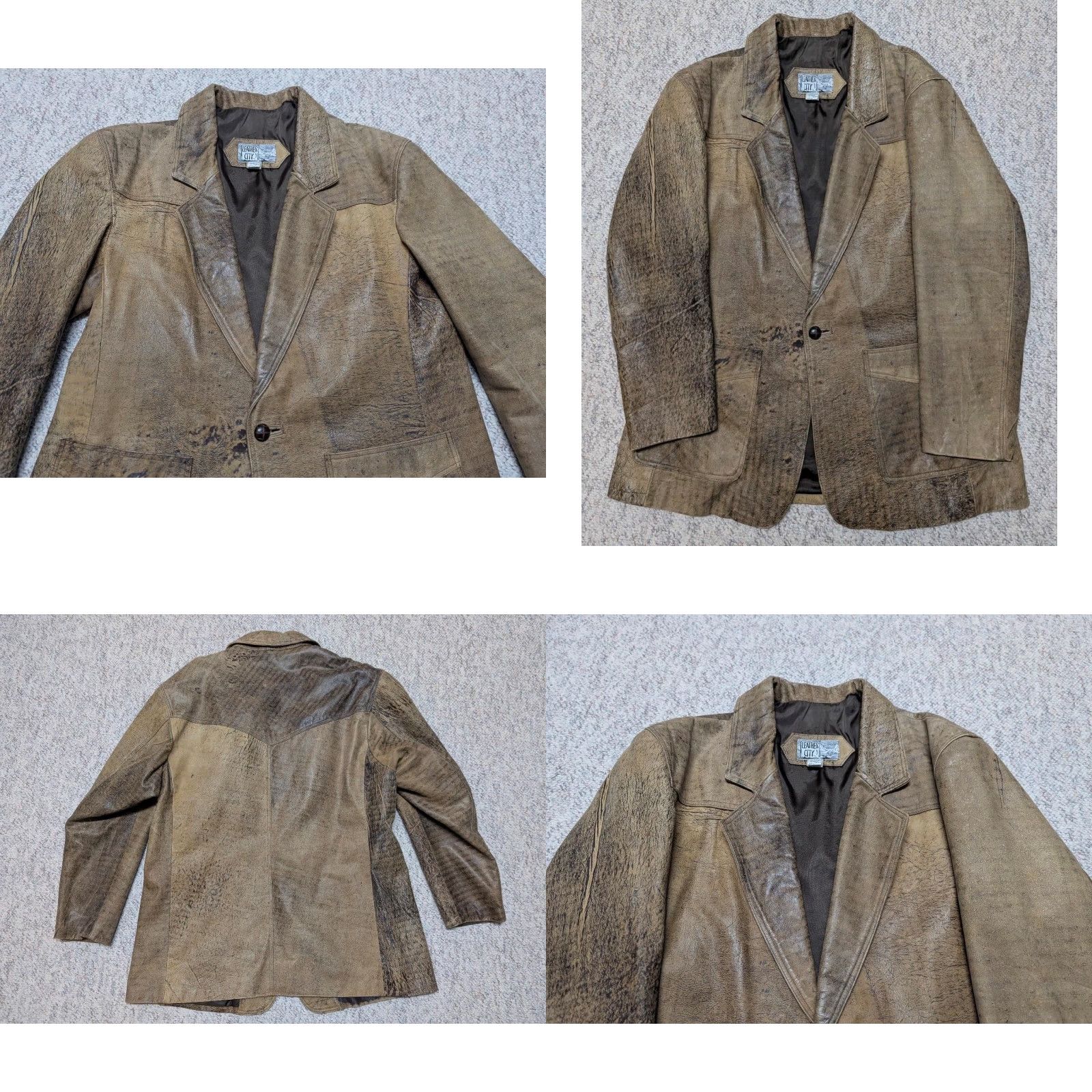 Vintage VINTAGE Leather CITY Western blazer Jacket XL 46 Brown Patina Distressed Mens Size 46R - 8 Thumbnail