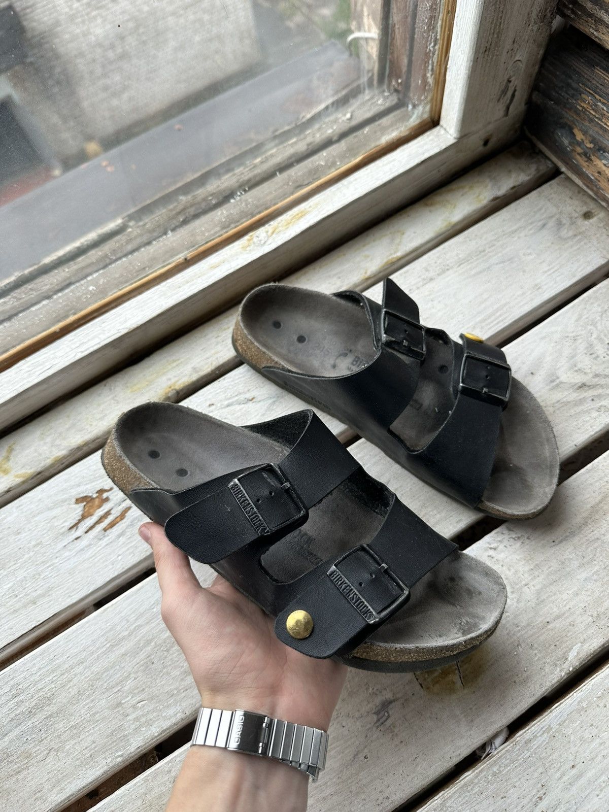 Birkenstock 🚨Vintage Birkenstock 38 black Luxe Sandals rare slides Size US 5.5 / EU 38 - 1 Thumbnail