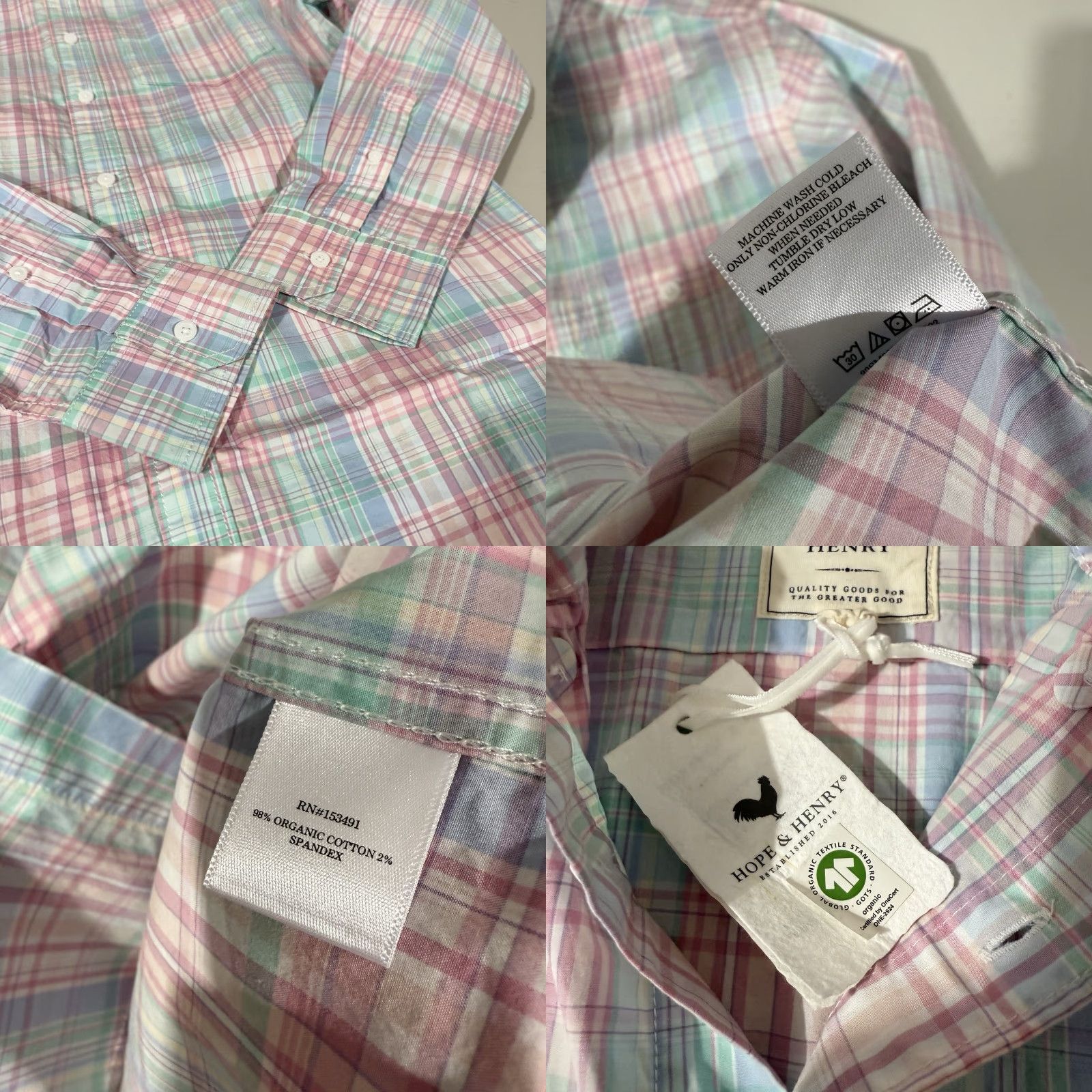Vintage Hope & Henry Mens Shirt Plaid Button-Down Pink S Size US S / EU 44-46 / 1 - 8 Thumbnail