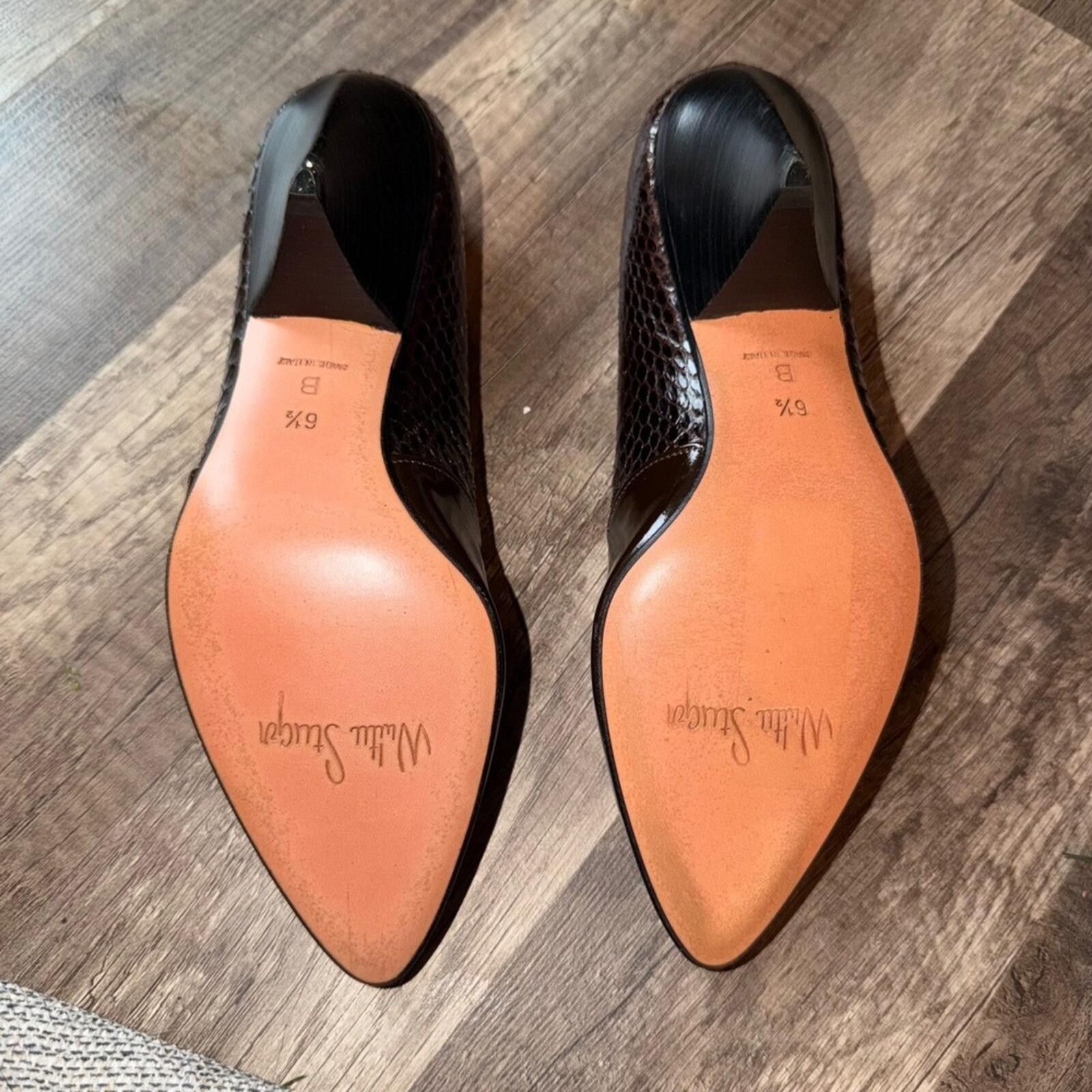 Walter Steiger Walter Steiger Patent Snakeskin Pointed Toe Pumps Italy 6.5B Size US 6.5 / IT 36.5 - 4 Thumbnail