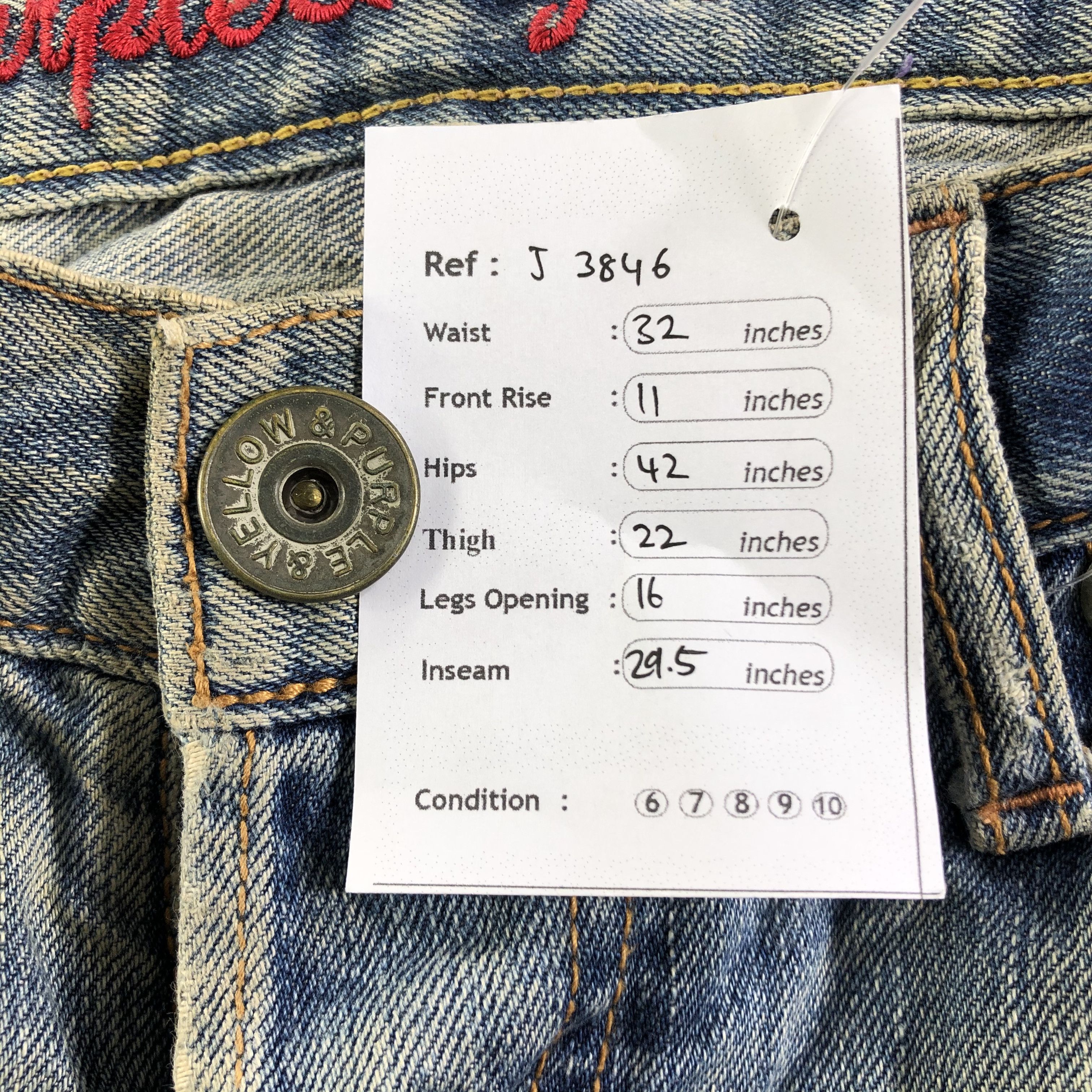 Japanese Brand Vintage Purple & Yellow Redline Jeans-J3846 Size US 32 / EU 48 - 14 Thumbnail