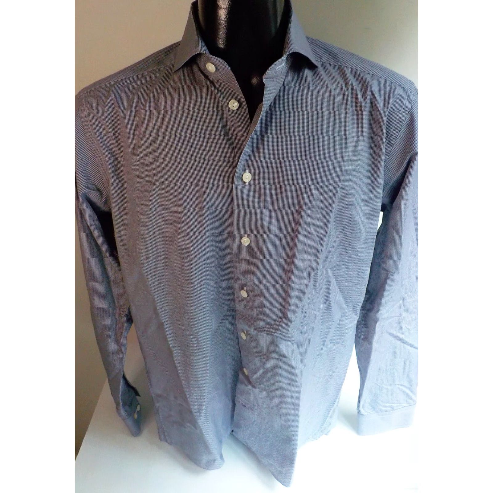 Eton ETON Spread Collar Dress Shirt Navy and White 16 1/2 100% Cotton Slim Fit Mens Size 42R - 2 Thumbnail