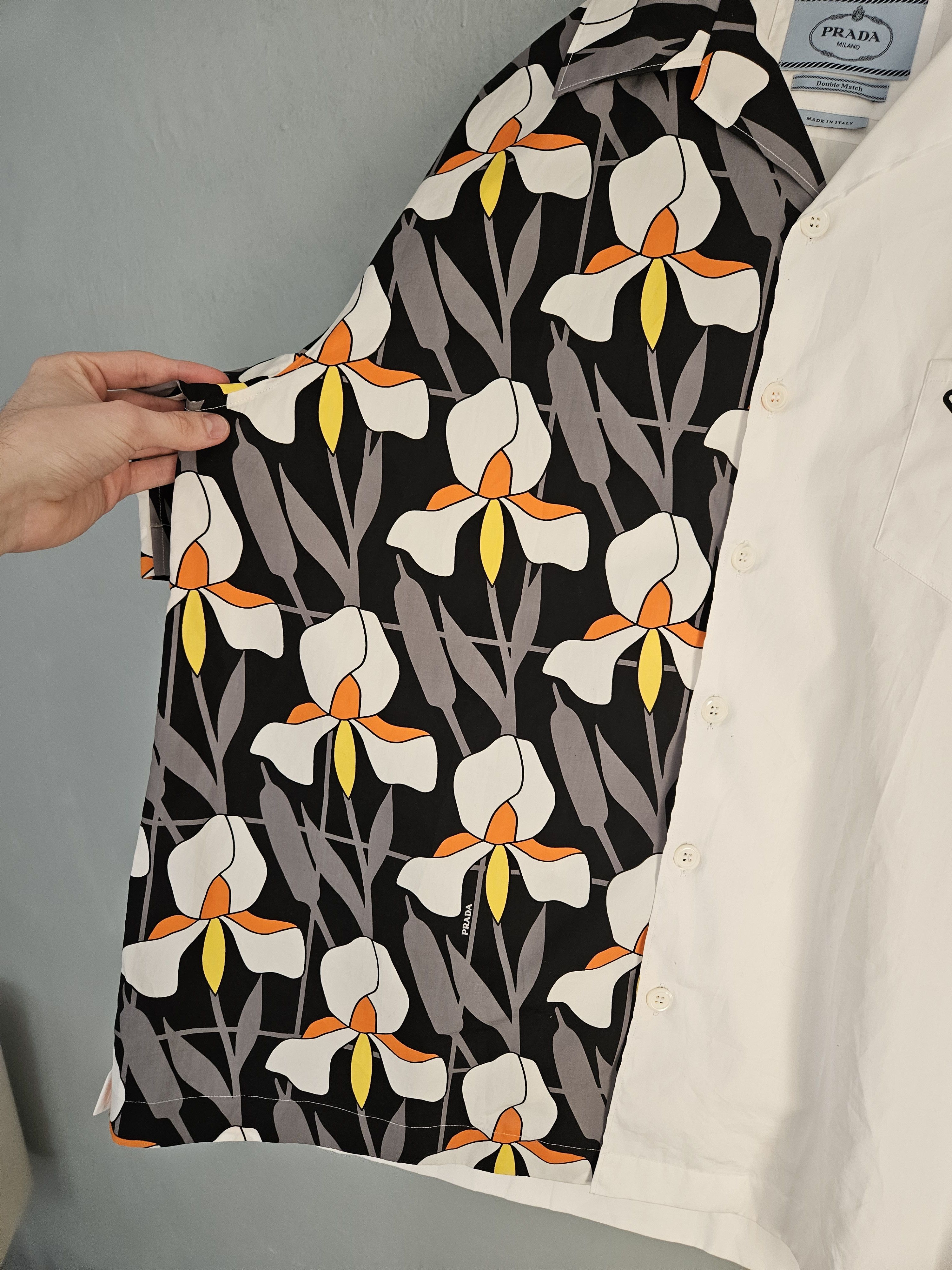 Prada White & Floral Double Match Button Up Shirt Size US XL / EU 56 / 4 - 2 Thumbnail