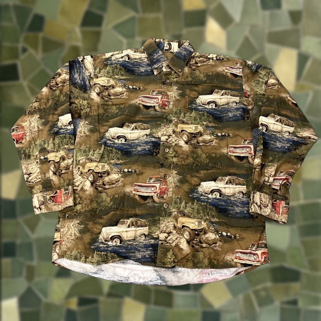 Jeep North River Shirt Mens Medium Brown Off Road Truck Print Cotton Jeep Button-Up Size US M / EU 48-50 / 2 - 1 Thumbnail