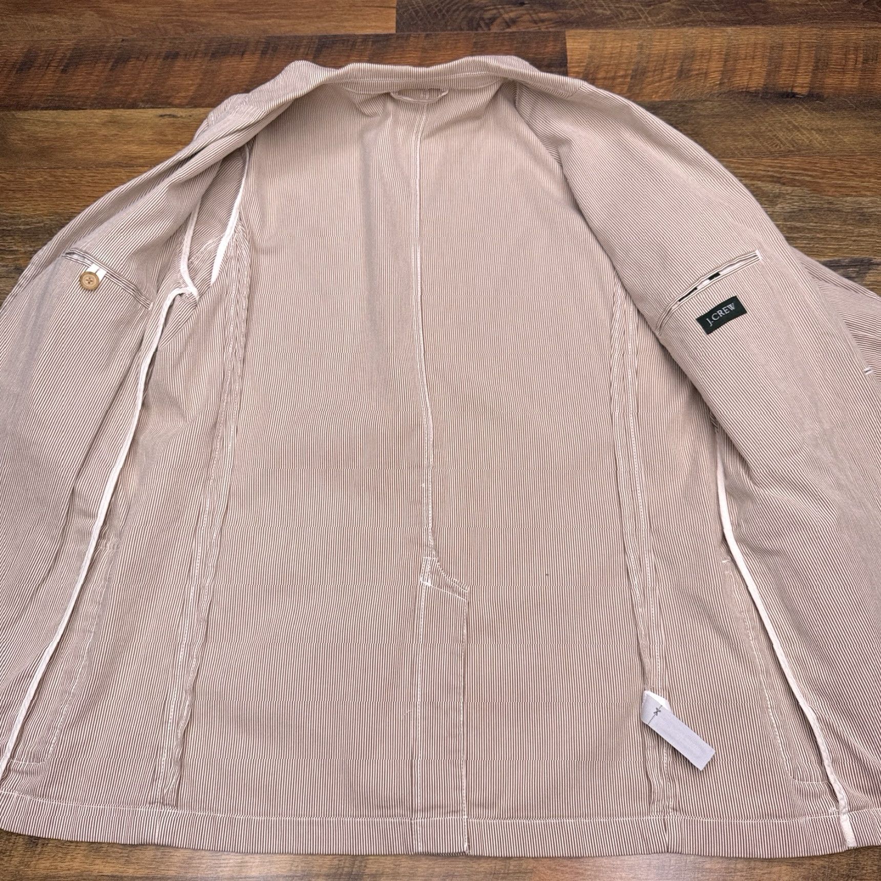 J.Crew VINTAGE J.CREW Sport Coat Mens Large Brown Striped Cotton Blazer - Single-Breasted, Three-Button, Notch Lapel, Long Jacket, Inner Pockets, Regular Fit Size 42R - 3 Thumbnail