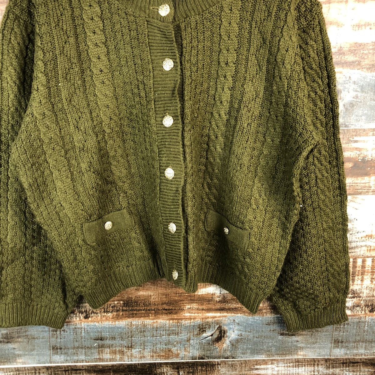 Japanese Brand Pelejutienu Green Patterned Cardigans #A2496 Size M / US 6-8 / IT 42-44 - 3 Thumbnail