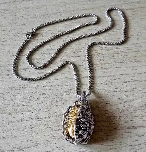 Jewelry Punk Rare Carved Dual Buddha Stainless Steel Silver Necklace Size ONE SIZE - 1 Thumbnail