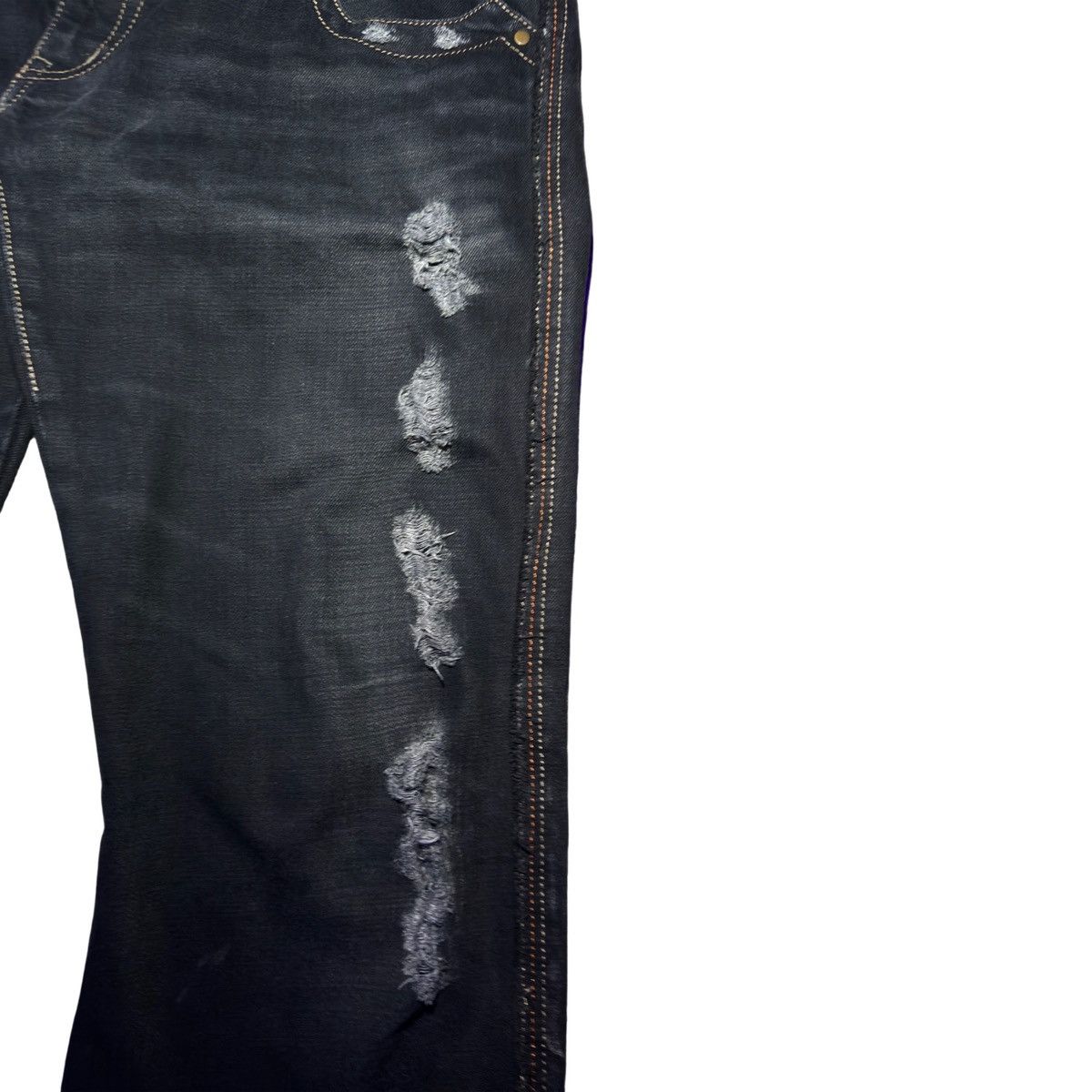 Obelisk Contrast Stitch Distressed Bootcut Jeans Size US 34 / EU 50 - 3 Thumbnail