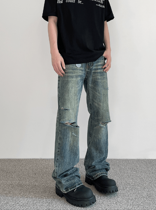Japanese Brand × Jean American retro high street distressed flared ripped jeans Size US 32 / EU 48 - 2 Thumbnail