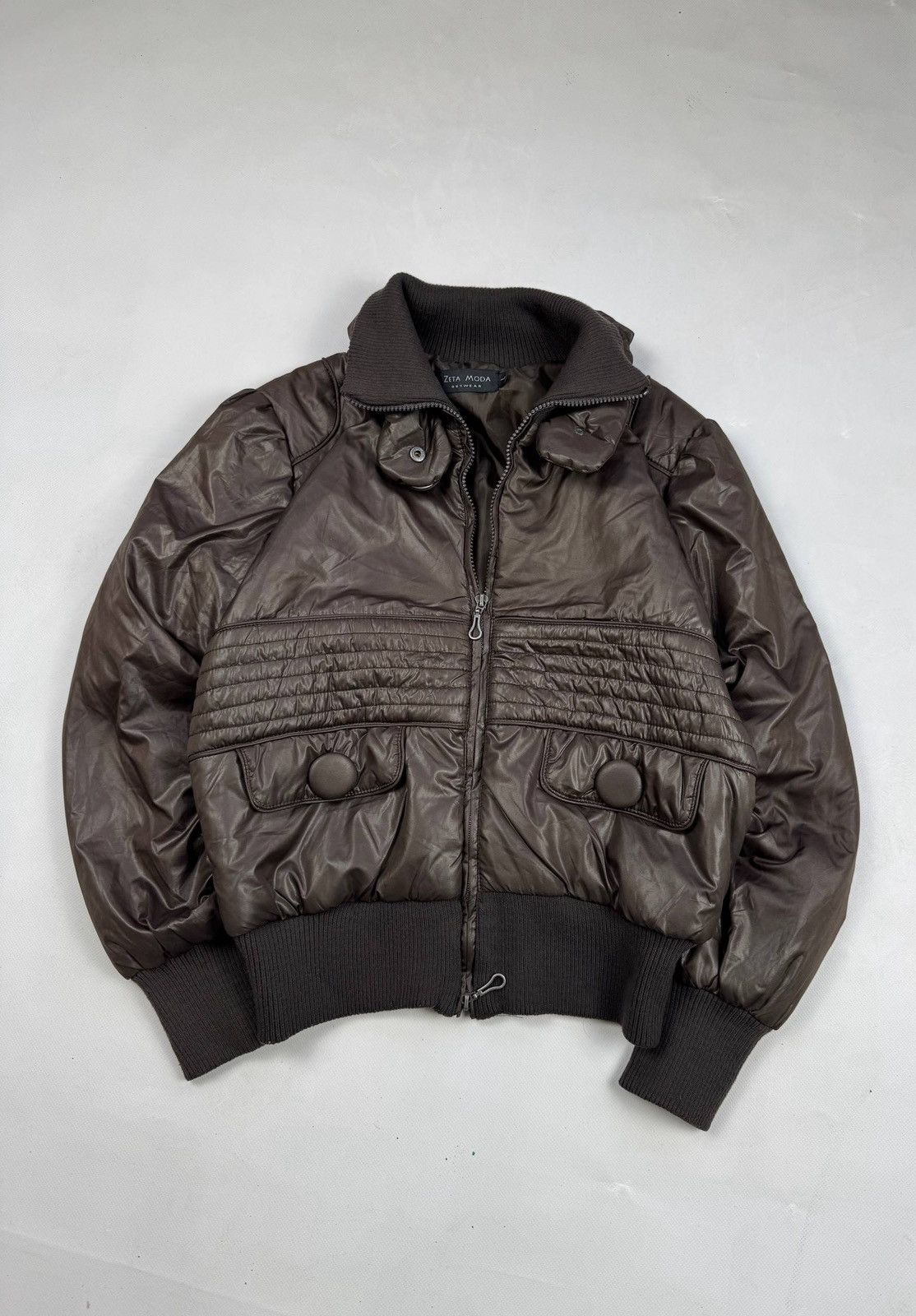 Other Vintage Zeta Moda Brown Puffer Bomber Jacket Size L / US 10 / IT 46 - 1 Thumbnail