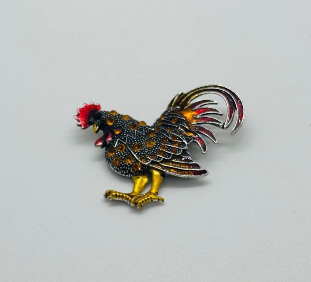 The Unbranded Brand Charming Rooster Rhinestone Enamel Brooch Black Gold Amber Size ONE SIZE - 2 Thumbnail