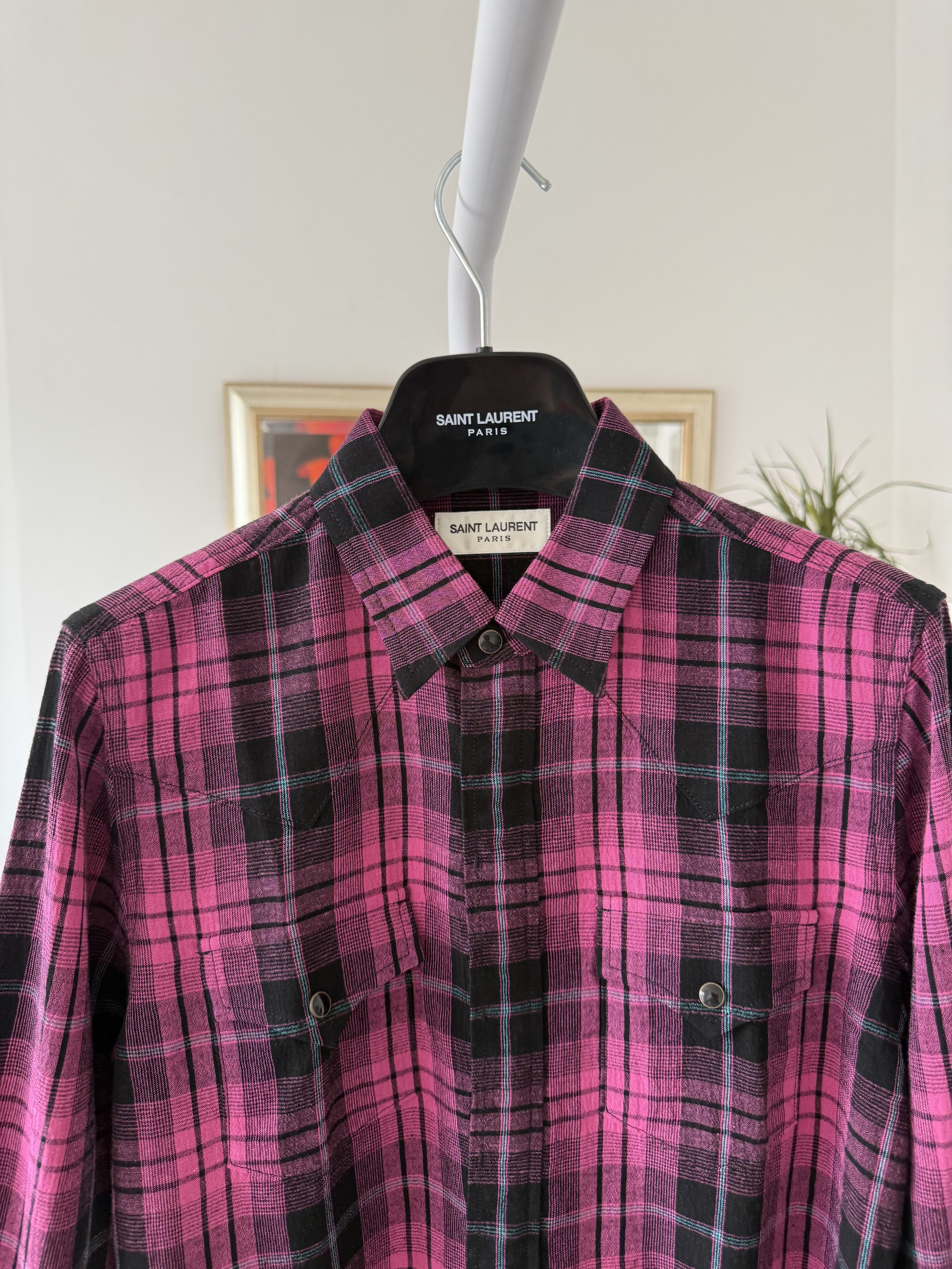 Saint Laurent Paris Saint Laurent Pink Check Shirt Size US S / EU 44-46 / 1 - 8 Thumbnail