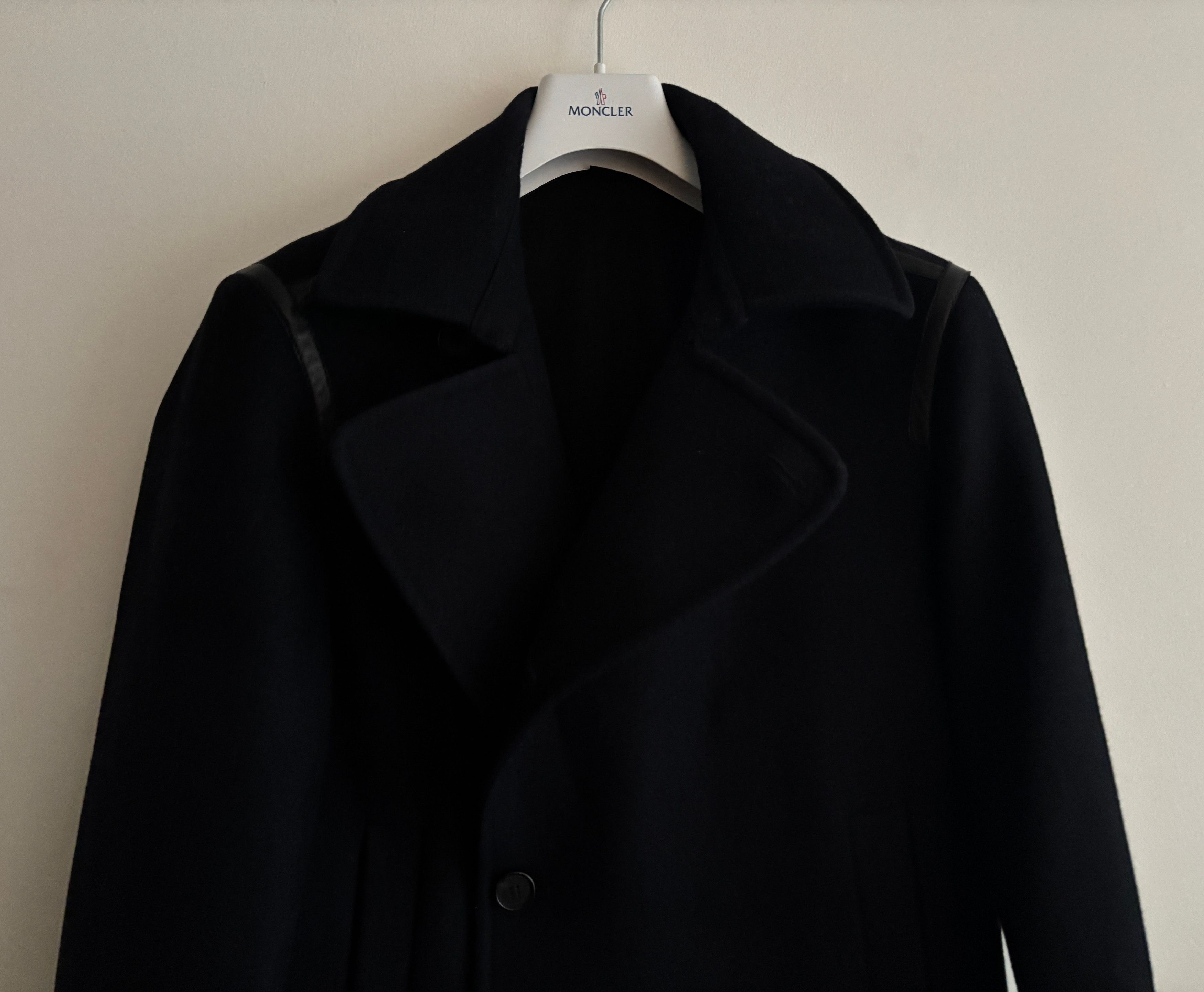 Allsaints $600 Salter Navy Wool Pea Coat Leather Trim- Medium Size US M / EU 48-50 / 2 - 7 Thumbnail