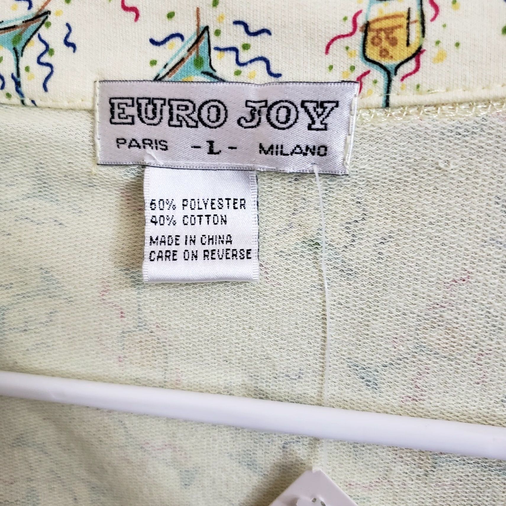 Vintage Euro Joy Womens Sweatshirt Jacket Large Yellow Green Martinis Cocktails Size L / US 10 / IT 46 - 6 Thumbnail